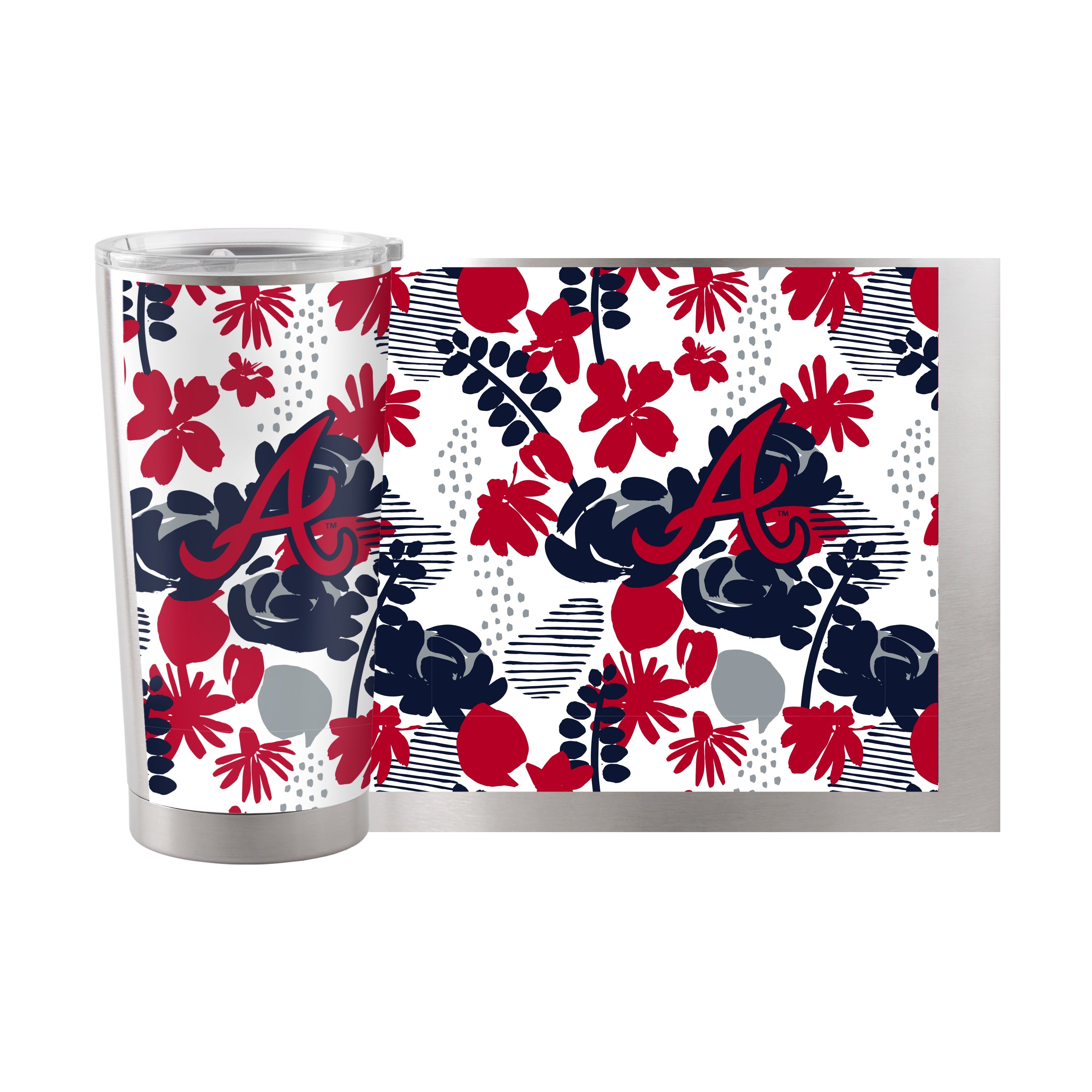 Atlanta Braves 20oz Floral Stainless Steel Tumbler - Sports Gifts, Sports Memorabilia, Sports Collectibles, Fan Shop