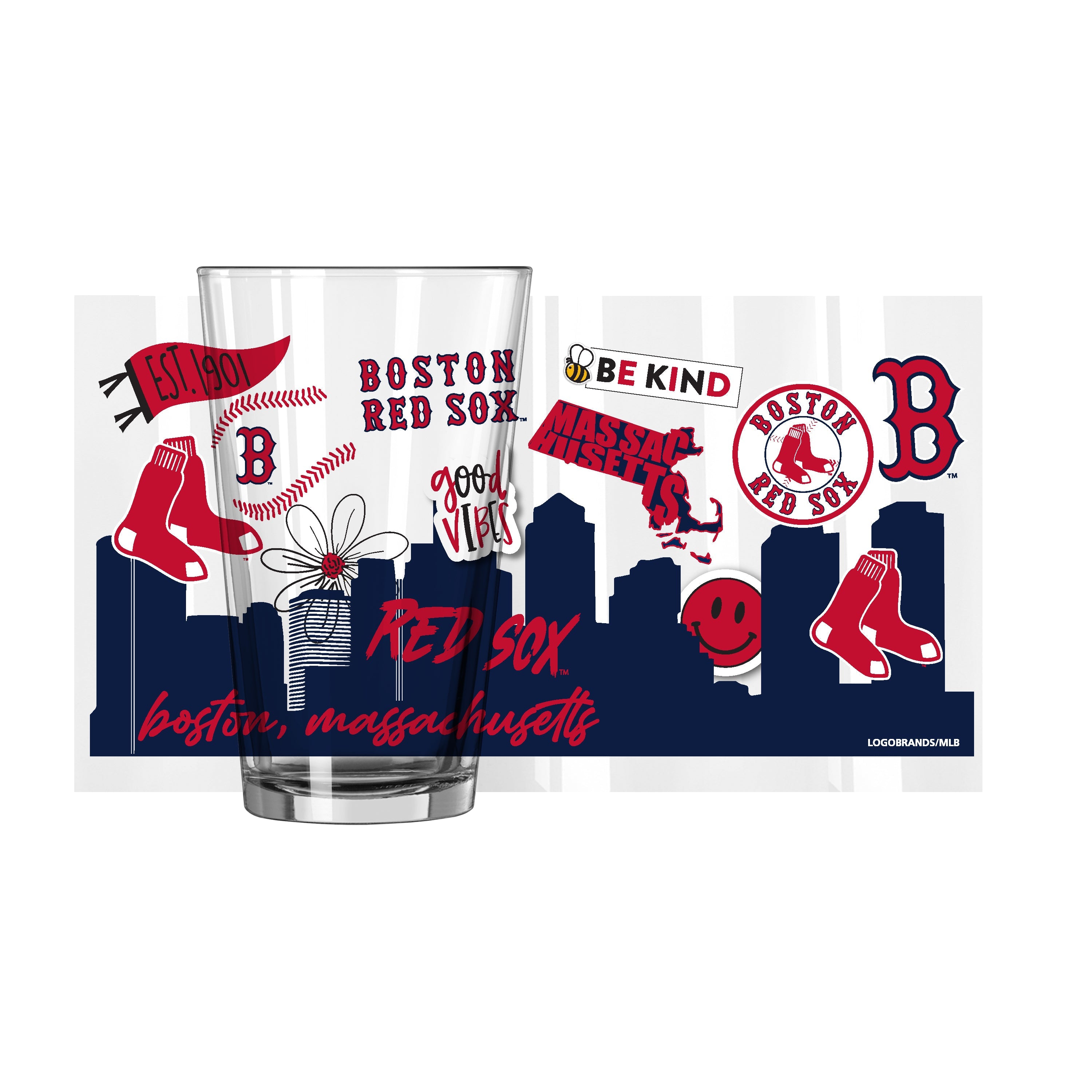Boston Red Sox 16oz Native Pint Glass - Sports Gifts, Sports Memorabilia, Sports Collectibles, Fan Shop