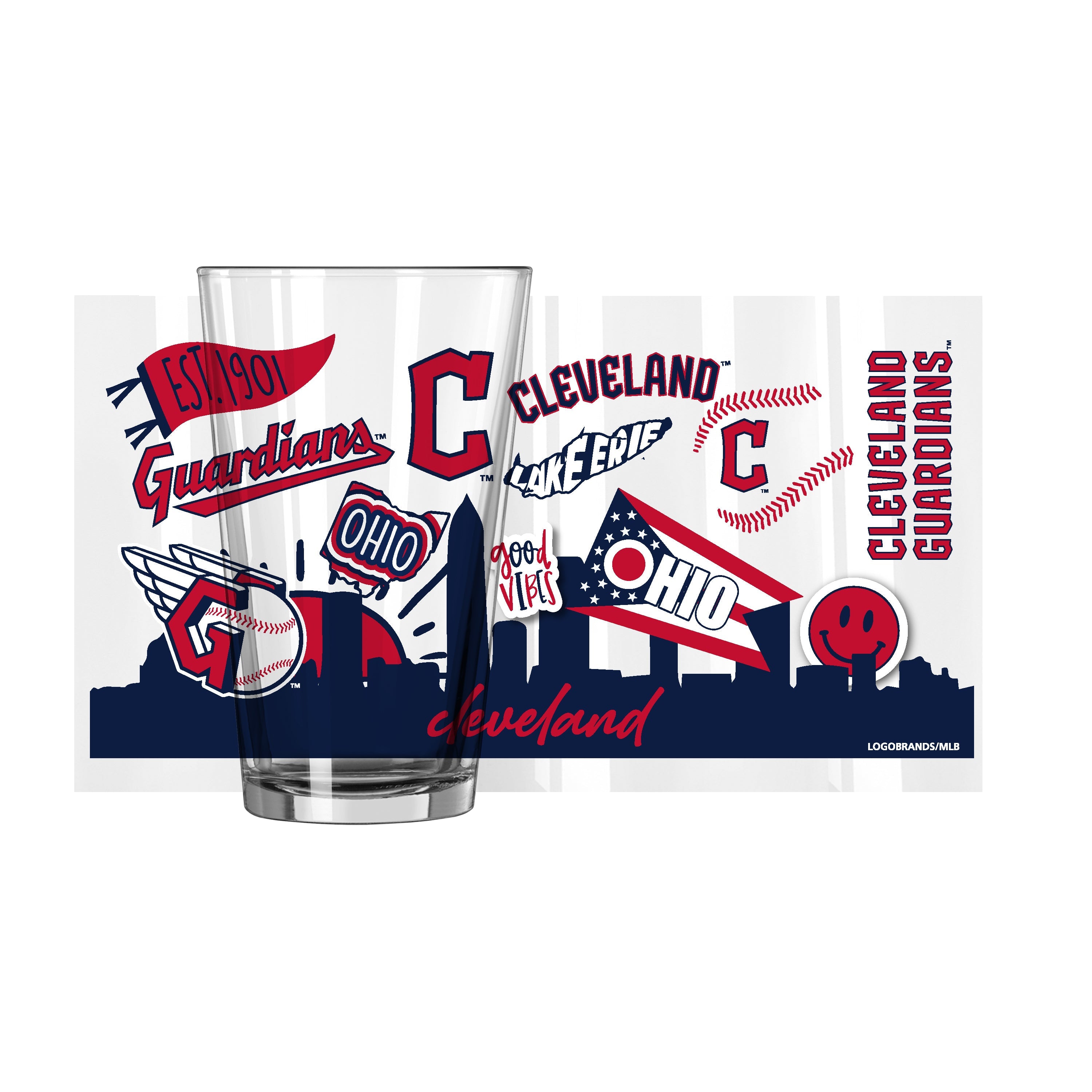 Cleveland Guardians 16oz Native Pint Glass - Sports Gifts, Sports Memorabilia, Sports Collectibles, Fan Shop