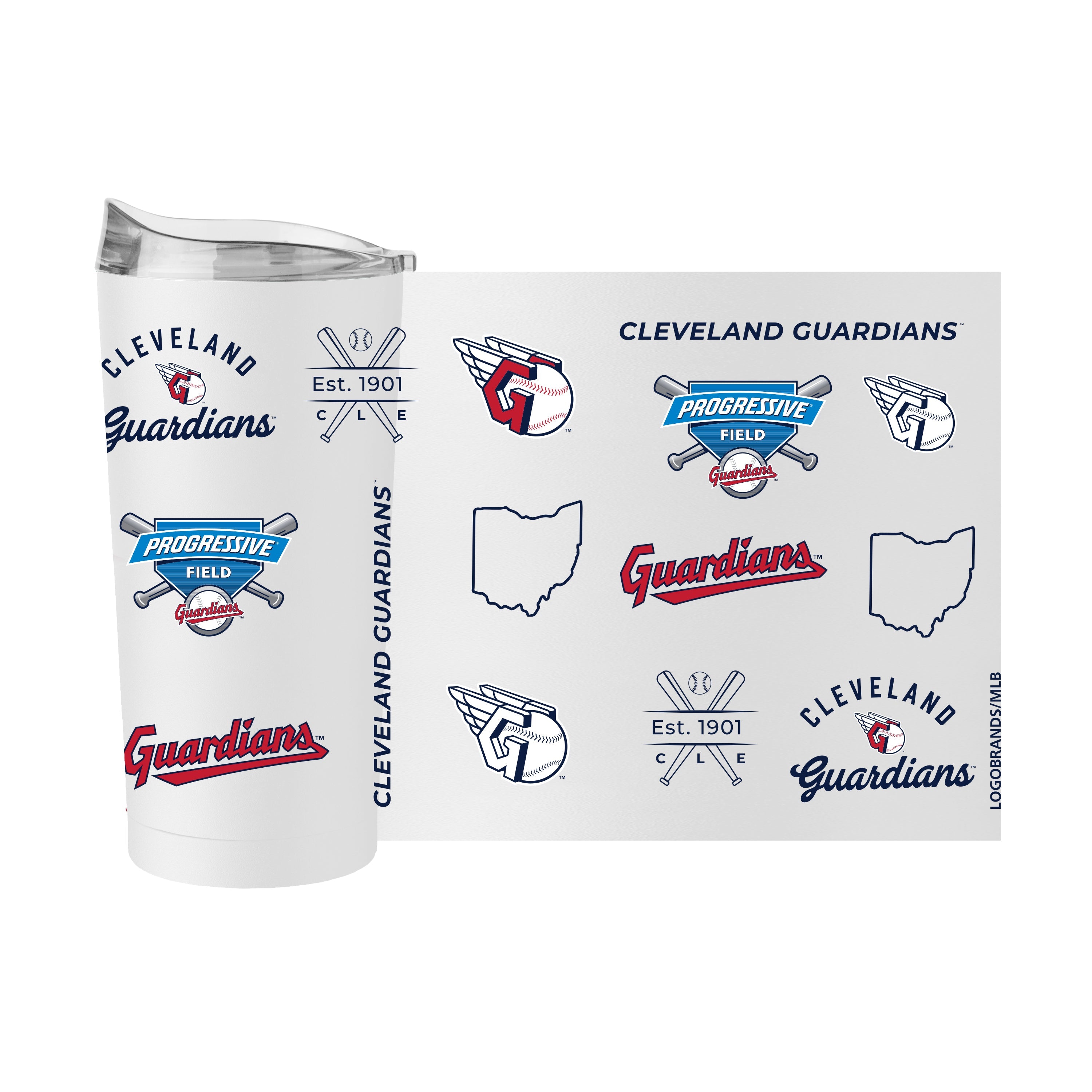 Cleveland Guardians 20oz Heritage Threds Powder Coat Tumbler - Sports Gifts, Sports Memorabilia, Sports Collectibles, Fan Shop