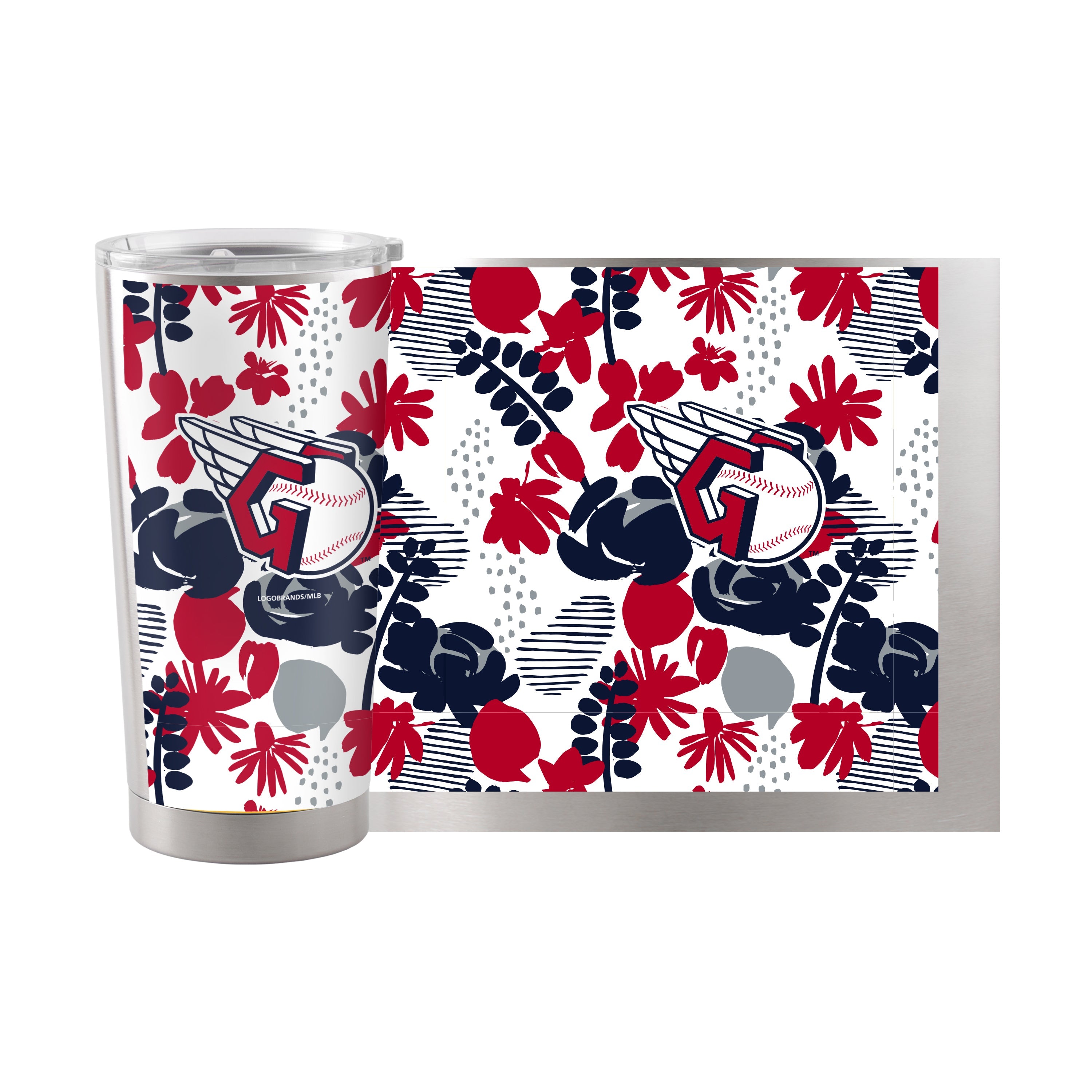 Cleveland Guardians 20oz Floral Stainless Steel Tumbler - Sports Gifts, Sports Memorabilia, Sports Collectibles, Fan Shop