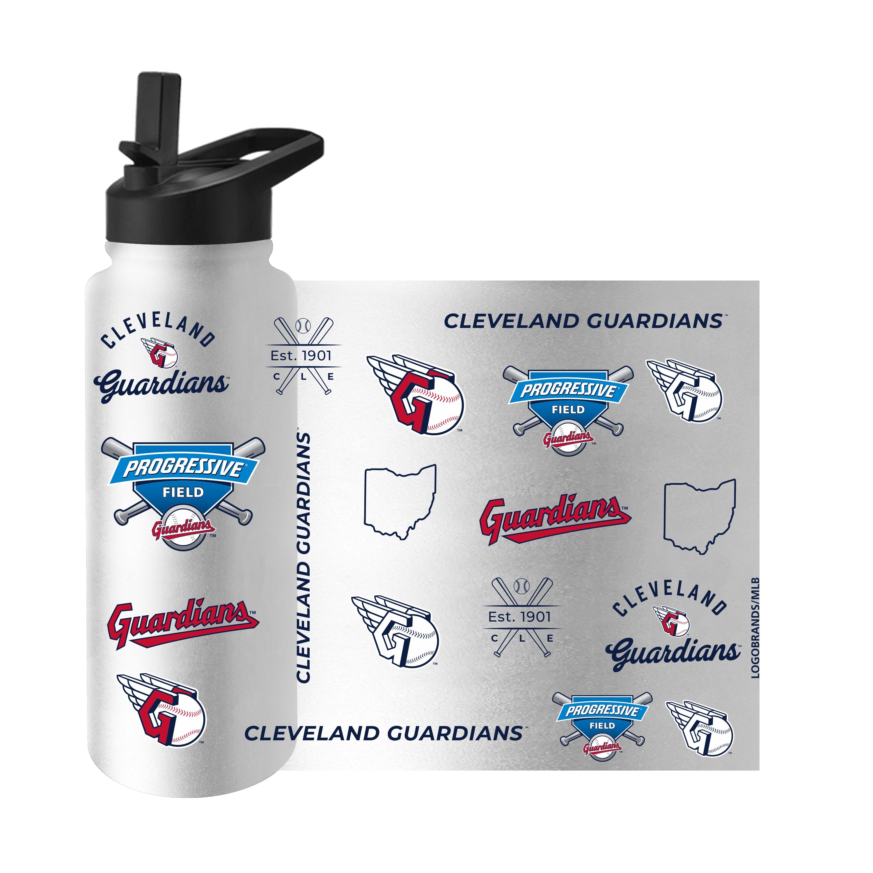 Cleveland Guardians 34oz Heritage Threds Quencher Bottle - Sports Gifts, Sports Memorabilia, Sports Collectibles, Fan Shop