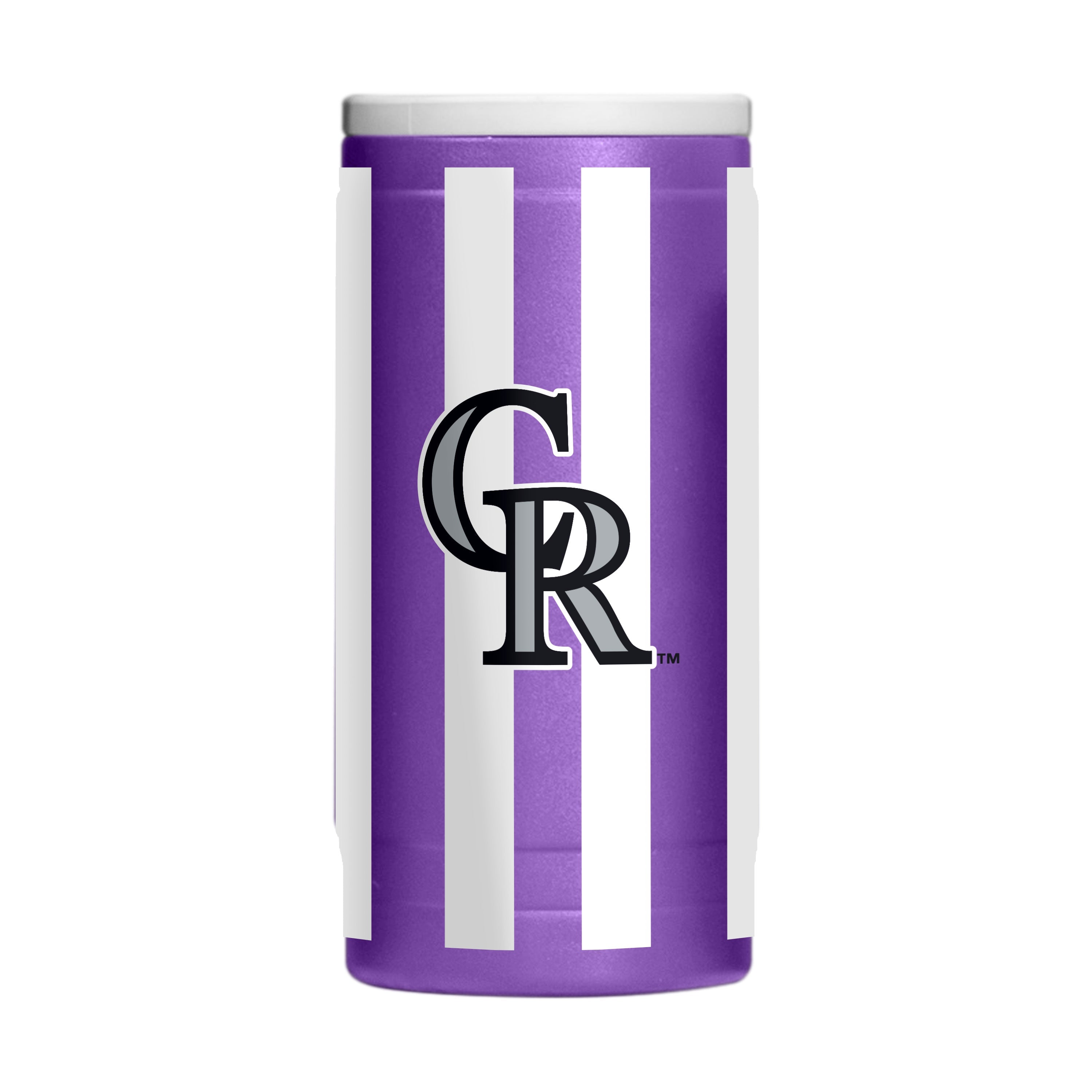 Colorado Rockies 12oz Striped Powdercoat SlimCan Coolie - Sports Gifts, Sports Memorabilia, Sports Collectibles, Fan Shop