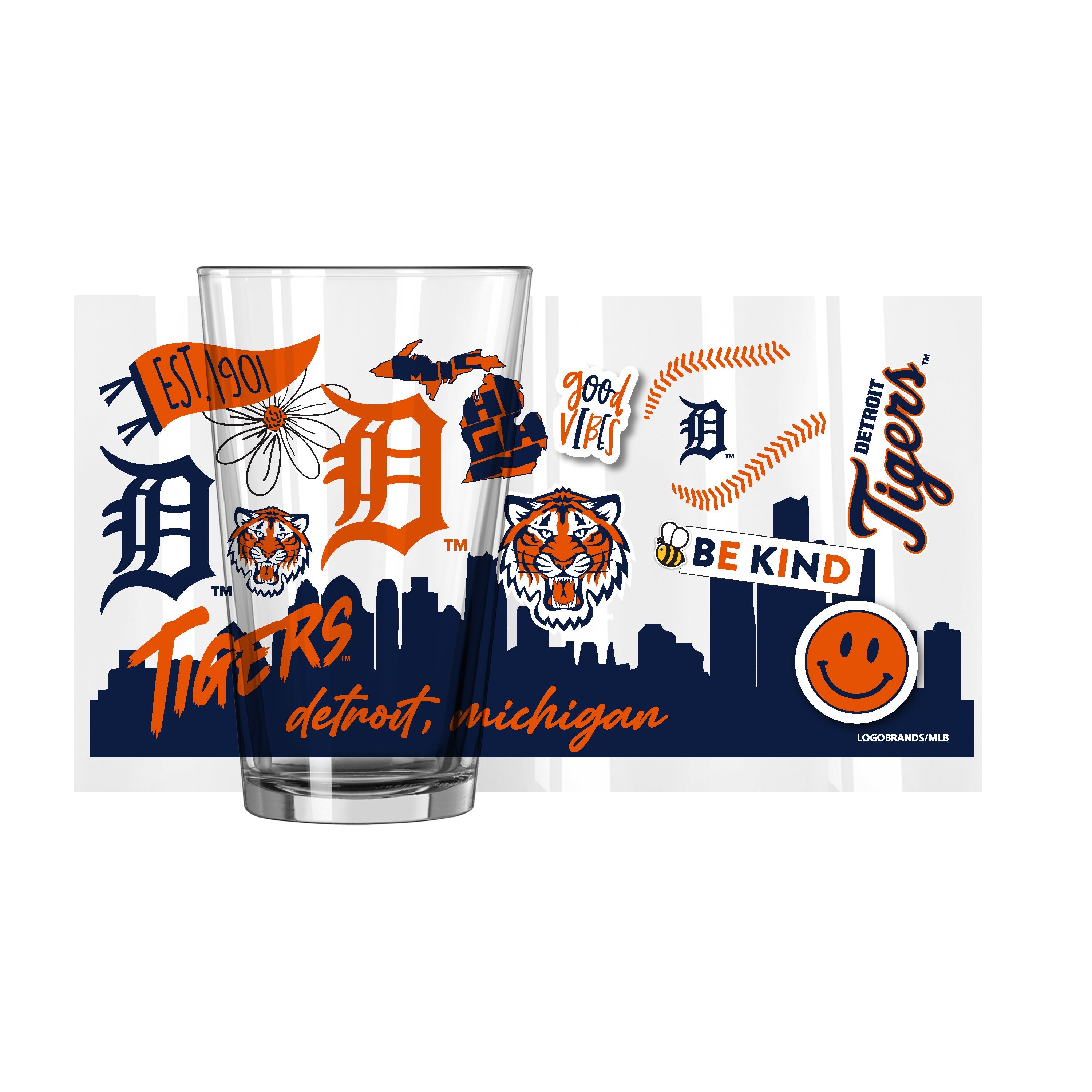 Detroit Tigers 16oz Native Pint Glass - Sports Gifts, Sports Memorabilia, Sports Collectibles, Fan Shop