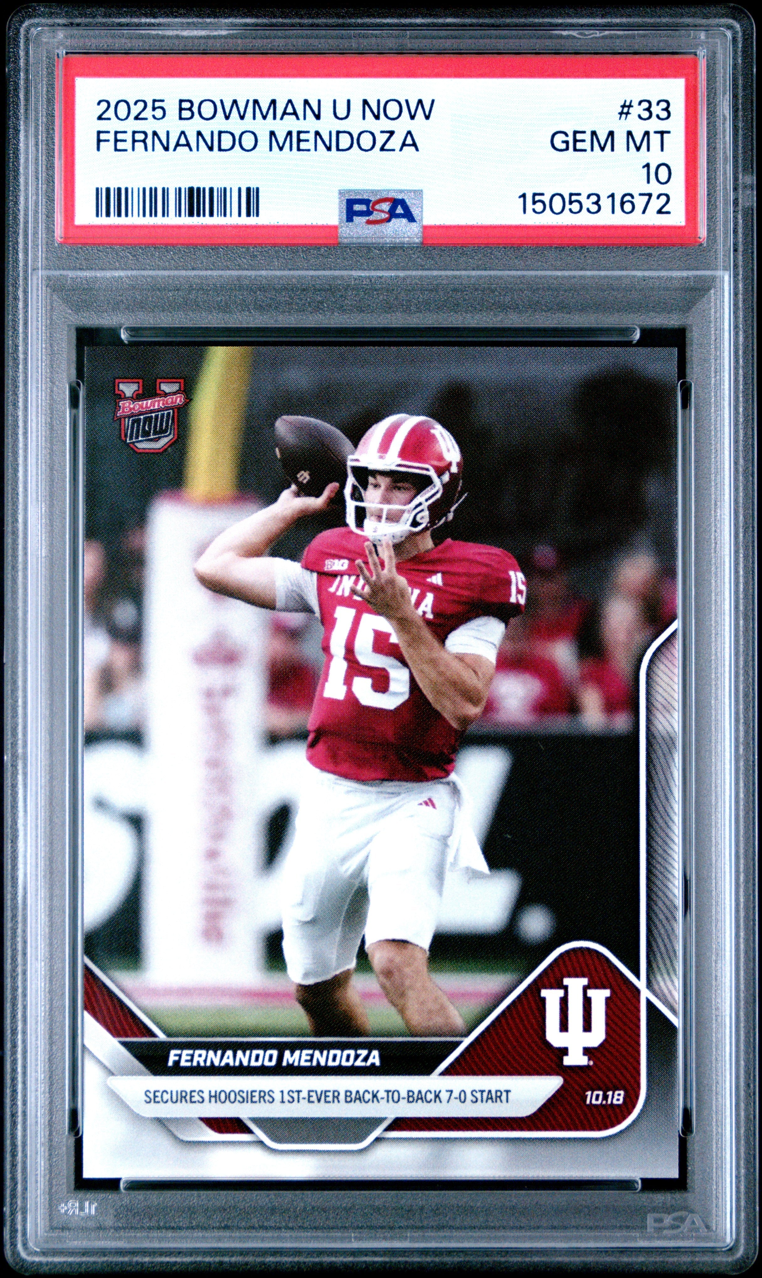 Graded 2025 Topps Bowman U Now Fernando Mendoza #33 Rookie RC Football Card PSA 10 Gem Mint