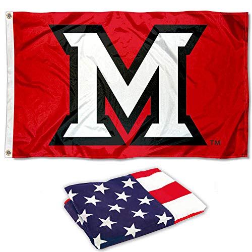 Miami Redhawks Beveled M Flag and USA 3x5 Flag Set - Sports Collectibles, Sports Memorabilia, Sports Fan Shop, Sports Gifts