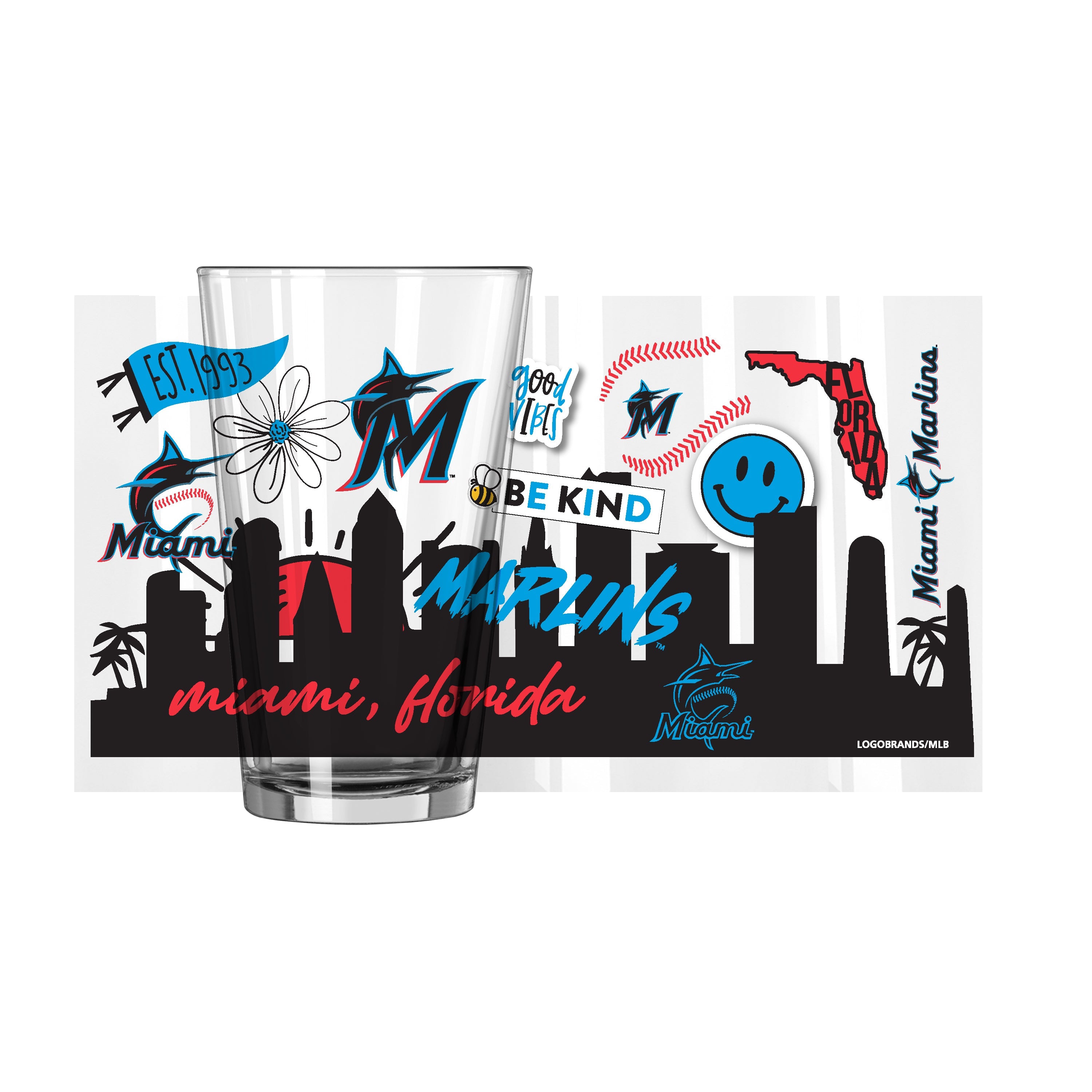 Miami Marlins 16oz Native Pint Glass - Sports Gifts, Sports Memorabilia, Sports Collectibles, Fan Shop