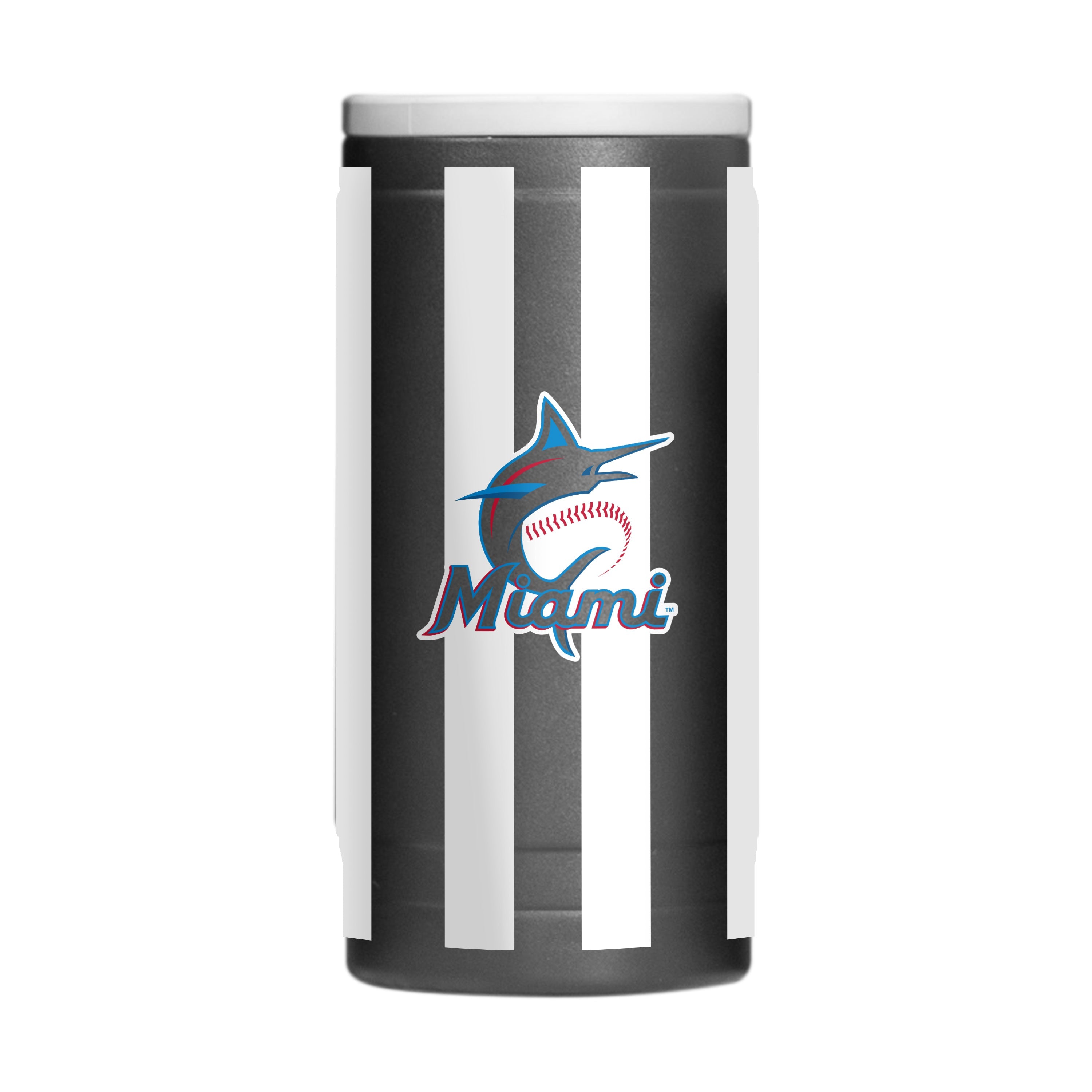 Miami Marlins 12oz Striped Powdercoat SlimCan Coolie - Sports Gifts, Sports Memorabilia, Sports Collectibles, Fan Shop