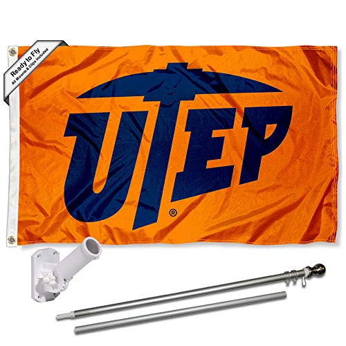 College Flags & Banners Co. UTEP Orange Flag and Pole Bracket Mount Bundle - Sports Collectibles, Sports Memorabilia, Sports Fan Shop, Sports Gifts