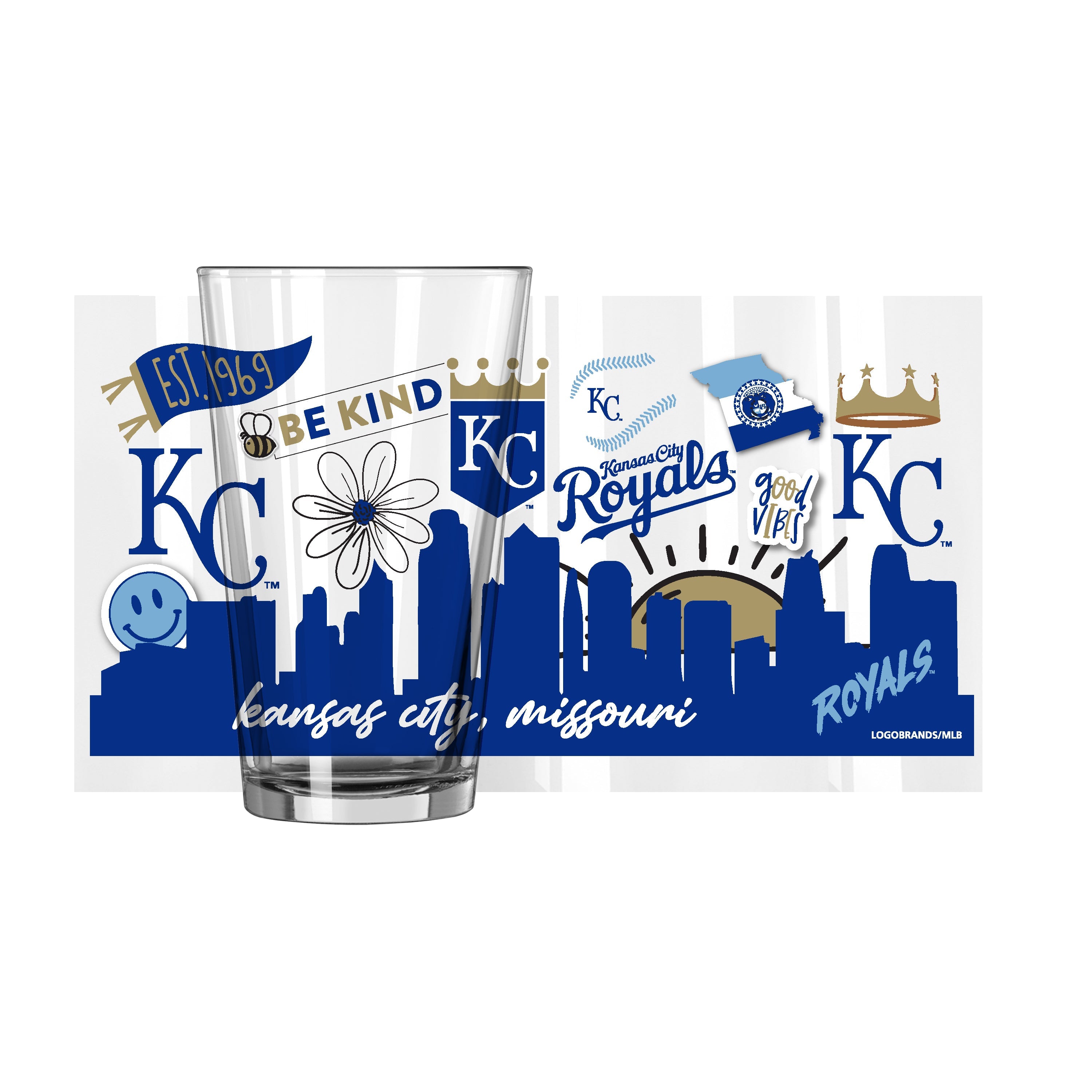Kansas City Royals 16oz Native Pint Glass - Sports Gifts, Sports Memorabilia, Sports Collectibles, Fan Shop