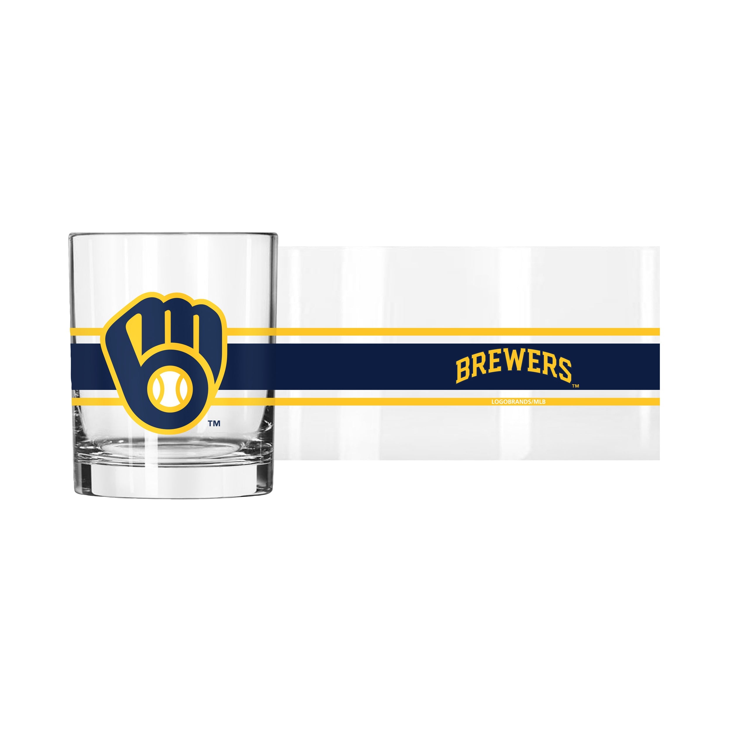 Milwaukee Brewers 14oz Stripe Rocks Glass - Sports Gifts, Sports Memorabilia, Sports Collectibles, Fan Shop
