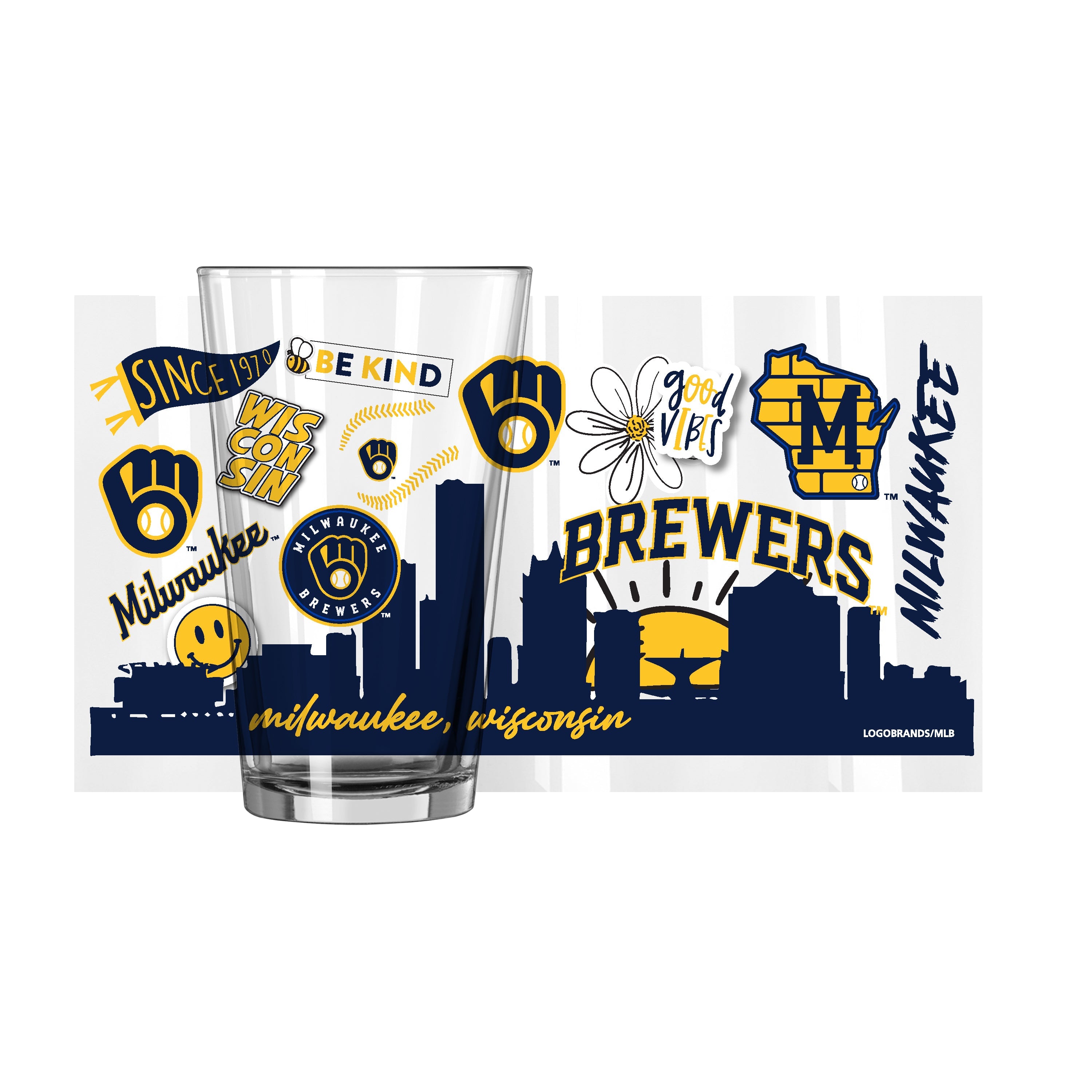 Milwaukee Brewers 16oz Native Pint Glass - Sports Gifts, Sports Memorabilia, Sports Collectibles, Fan Shop