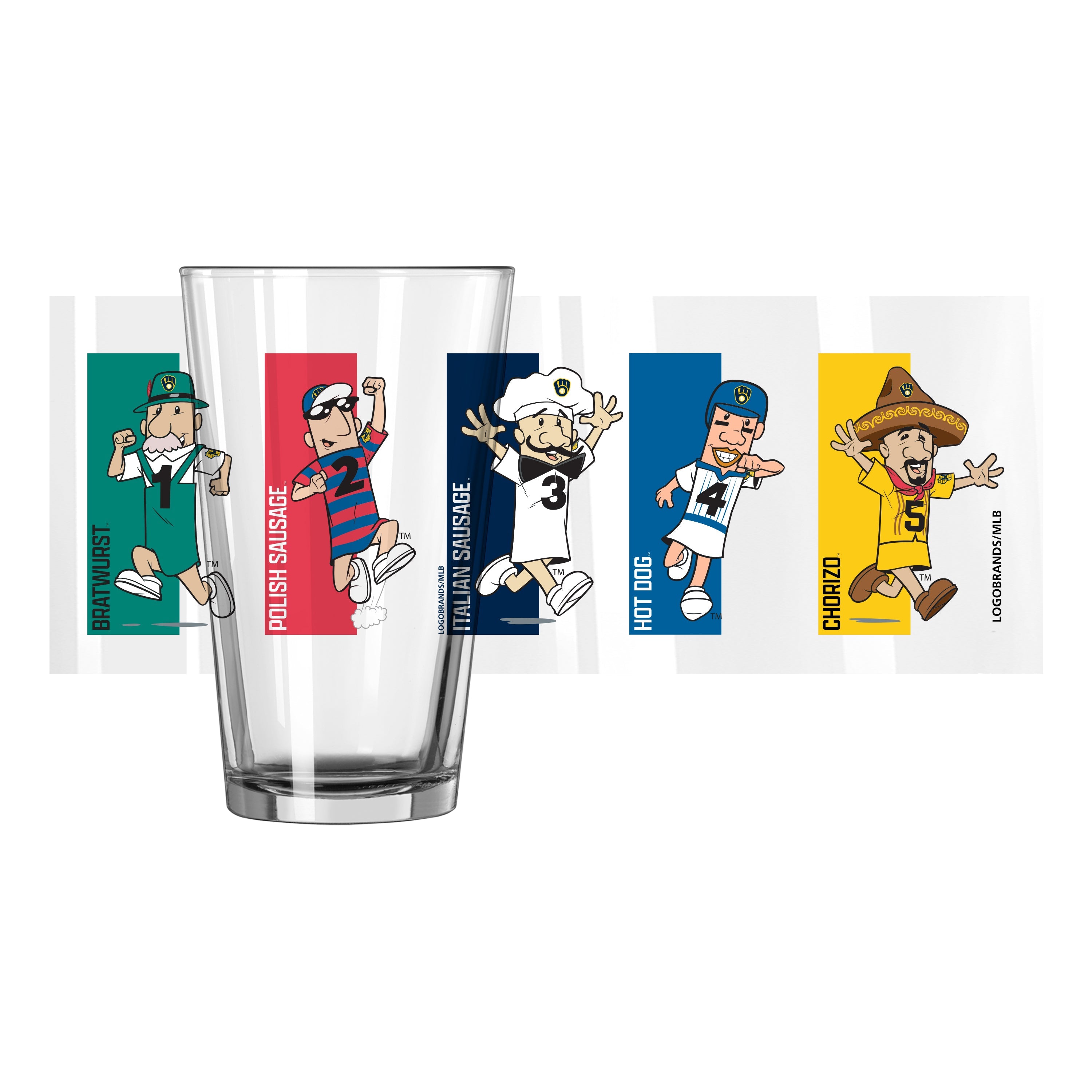 Milwaukee Brewers 16oz Racing Sausages Pint Glass - Sports Gifts, Sports Memorabilia, Sports Collectibles, Fan Shop