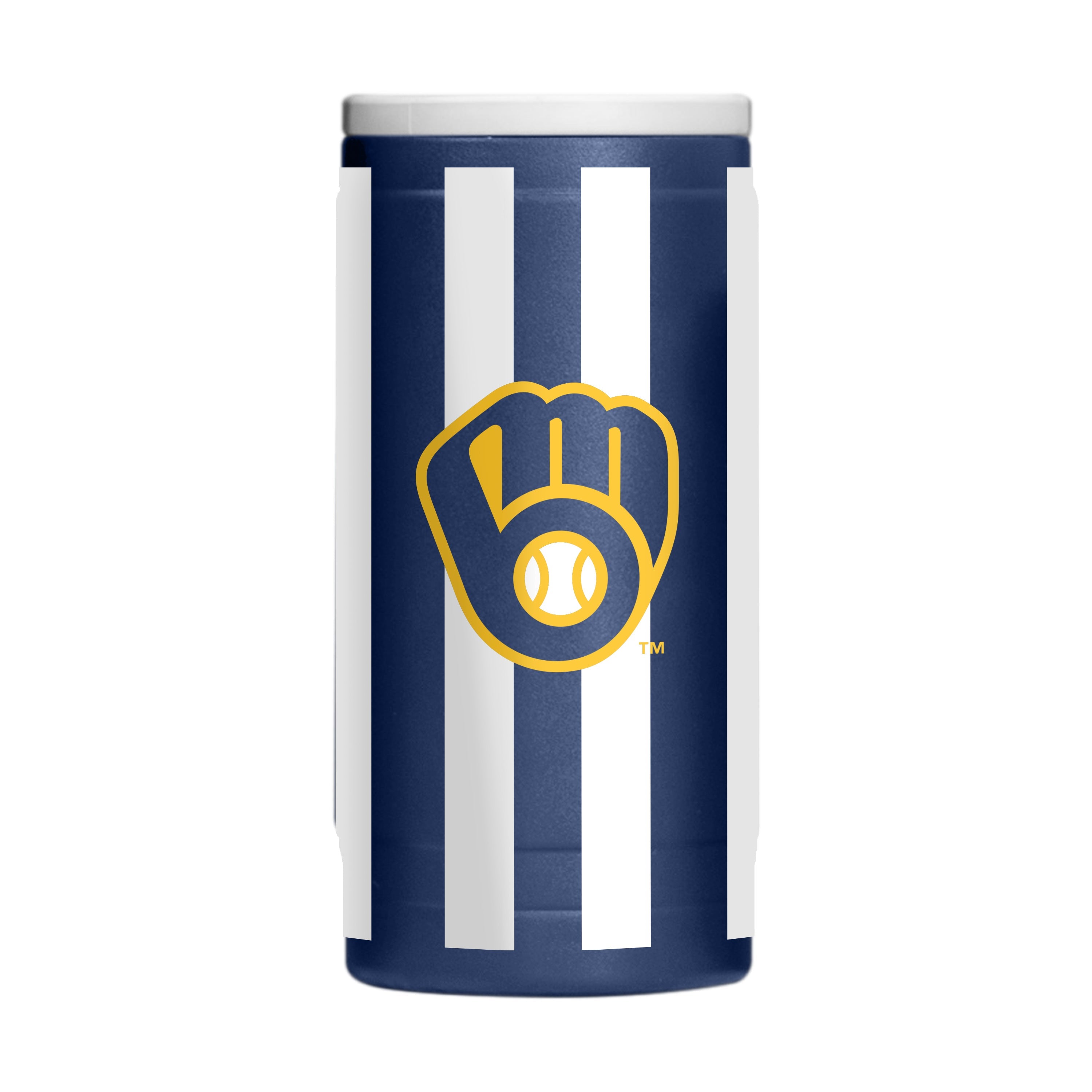Milwaukee Brewers 12oz Striped Powdercoat SlimCan Coolie - Sports Gifts, Sports Memorabilia, Sports Collectibles, Fan Shop