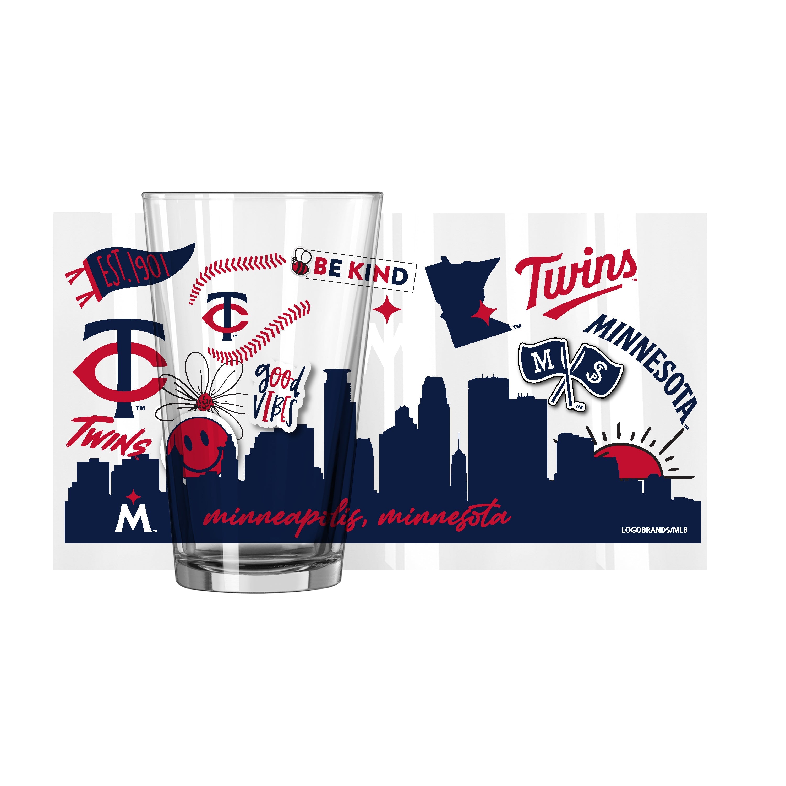 Minnesota Twins 16oz Native Pint Glass - Sports Gifts, Sports Memorabilia, Sports Collectibles, Fan Shop