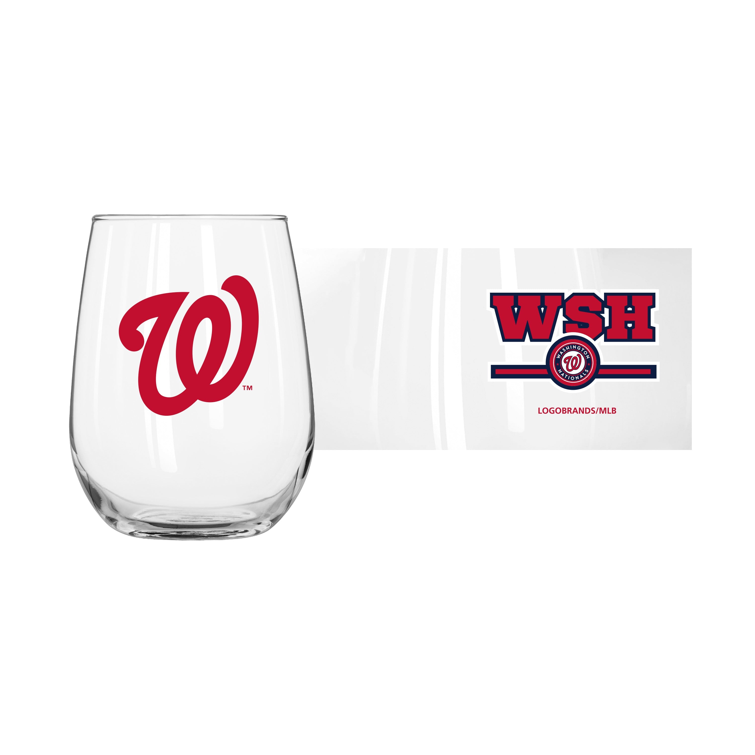 Washington Nationals 16oz Letterman Glass Curved Beverage - Sports Gifts, Sports Memorabilia, Sports Collectibles, Fan Shop
