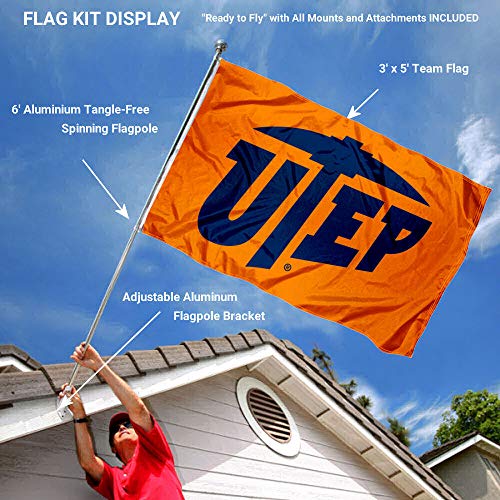 College Flags & Banners Co. UTEP Orange Flag and Pole Bracket Mount Bundle - Sports Collectibles, Sports Memorabilia, Sports Fan Shop, Sports Gifts