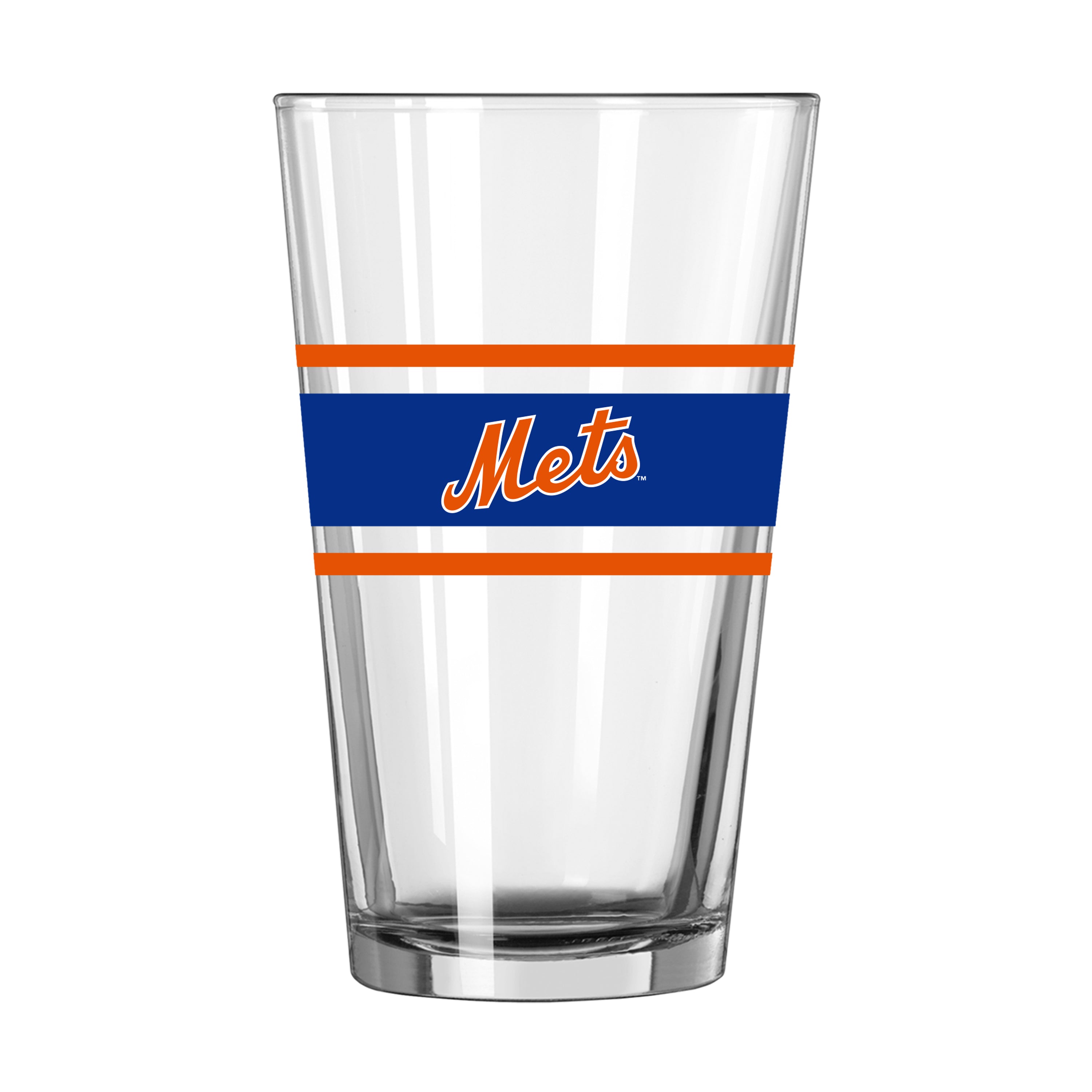 New York Mets 16oz Stripe Pint Glass - Sports Gifts, Sports Memorabilia, Sports Collectibles, Fan Shop