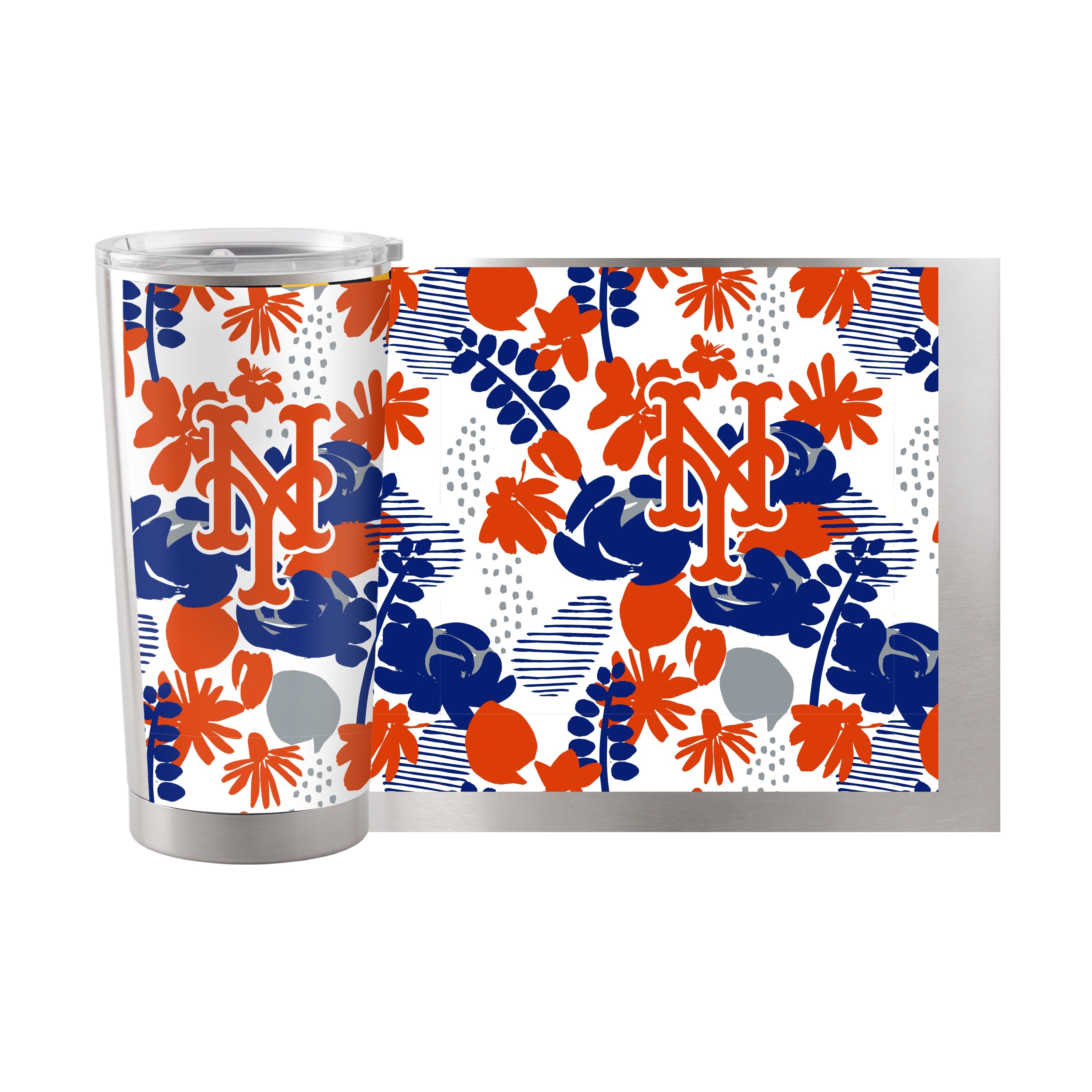 New York Mets 20oz Floral Stainless Steel Tumbler - Sports Gifts, Sports Memorabilia, Sports Collectibles, Fan Shop