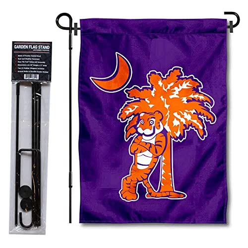 College Flags & Banners Co. Clemson Tiger and Palmetto Garden Banner and Flag Stand Pole Holder Set - Sports Collectibles, Sports Memorabilia, Sports Fan Shop, Sports Gifts