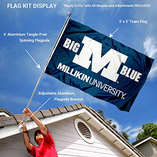 College Flags & Banners Co. Millikin University Flag and Pole Bracket Mount Bundle - Sports Collectibles, Sports Memorabilia, Sports Fan Shop, Sports Gifts