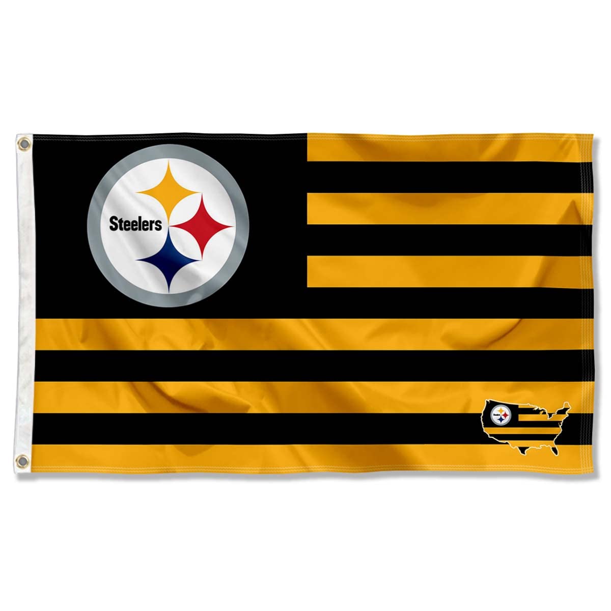 WinCraft Pittsburgh Steelers USA American Nation Stripes 3x5 Grommet Flag - Sports Collectibles, Sports Memorabilia, Sports Fan Shop, Sports Gifts