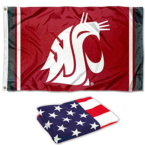 College Flags & Banners Co. Washington State WSU Jersey Stripes and USA Flag 3x5 Set - Sports Collectibles, Sports Memorabilia, Sports Fan Shop, Sports Gifts