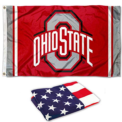 College Flags & Banners Co. Ohio State Buckeyes Jersey Stripes and USA Flag 3x5 Set - Sports Collectibles, Sports Memorabilia, Sports Fan Shop, Sports Gifts
