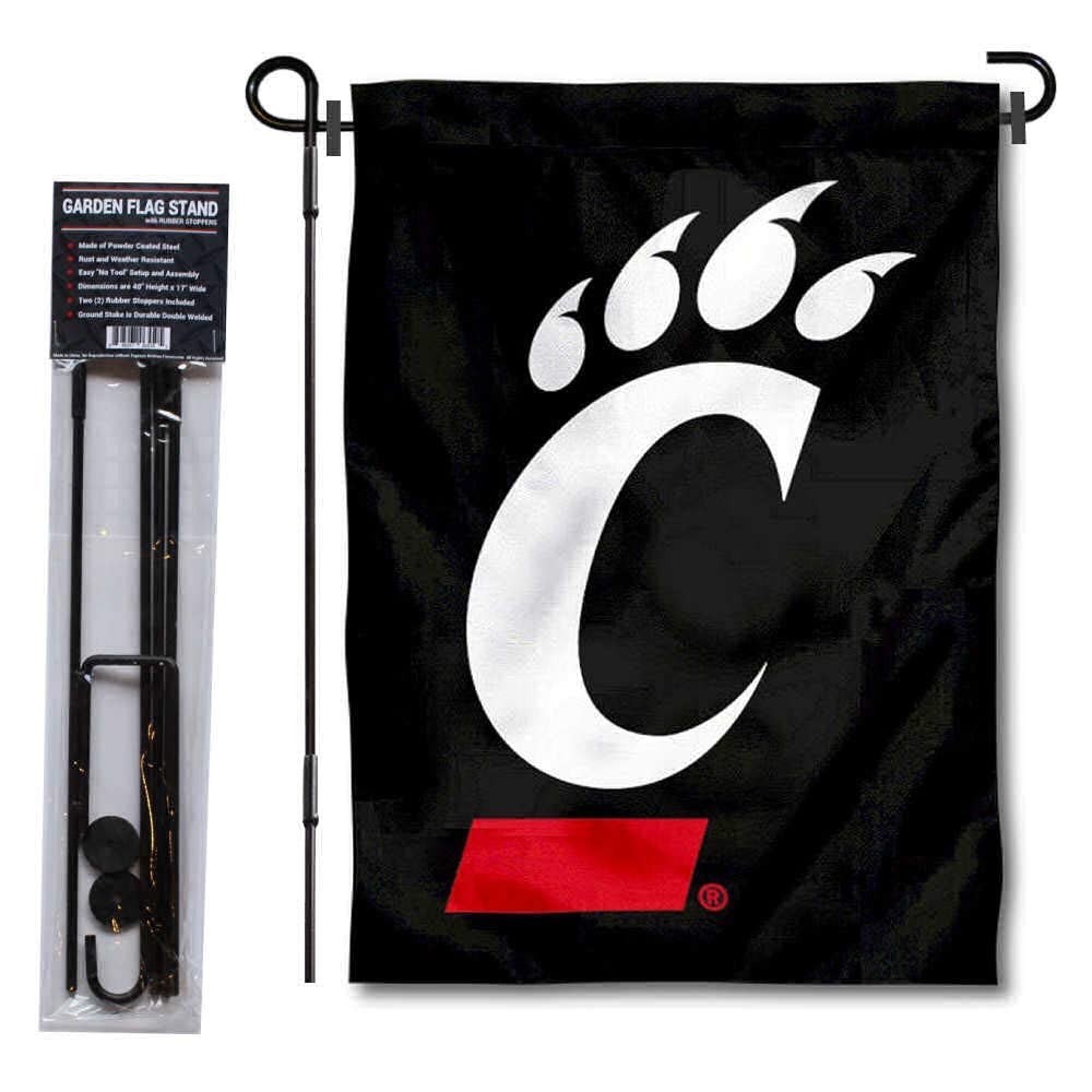College Flags & Banners Co. University of Cincinnati Garden Flag and USA Flag Stand Pole Holder Set - Sports Collectibles, Sports Memorabilia, Sports Fan Shop, Sports Gifts