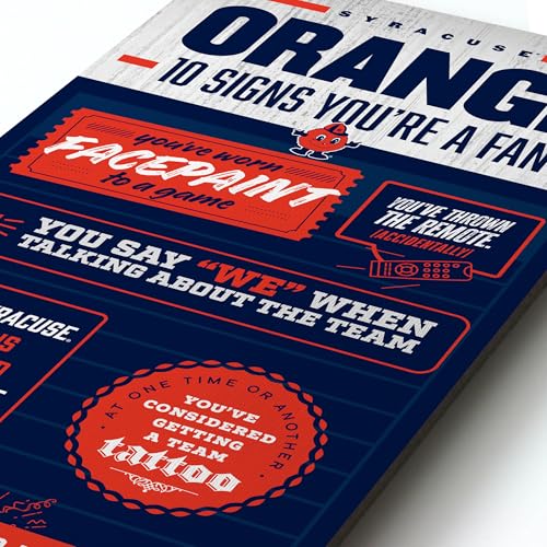YouTheFan Officially-licensed NCAA Syracuse Orange 6x19 Top 10 Signs Banner - humorous descriptions - fun sports fan phrases, original design, indoor team wall decor fan gift - Sports Collectibles, Sports Memorabilia, Sports Fan Shop, Sports Gifts