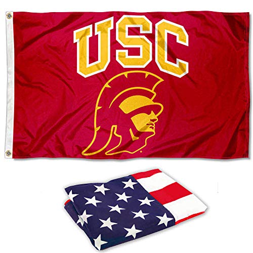 College Flags & Banners Co. USC Trojans Trojan Head Logo and USA Flag 3x5 Set - Sports Collectibles, Sports Memorabilia, Sports Fan Shop, Sports Gifts