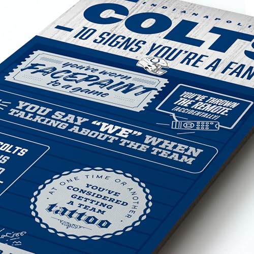 YouTheFan Officially-licensed NFL Indianapolis Colts 6x19 Top 10 Signs Banner - humorous descriptions - fun sports fan phrases, original design, indoor team wall decor fan gift - Sports Collectibles, Sports Memorabilia, Sports Fan Shop, Sports Gifts