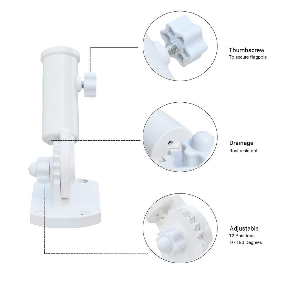 Sports Flags Pennants Company Flag Pole Bracket Adjustable Aluminum White Flagpole Holder - Sports Collectibles, Sports Memorabilia, Sports Fan Shop, Sports Gifts
