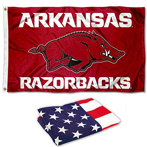 College Flags & Banners Co. Arkansas Razorbacks New Logo and USA Flag 3x5 Set - Sports Collectibles, Sports Memorabilia, Sports Fan Shop, Sports Gifts
