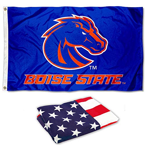 College Flags & Banners Co. Boise State Broncos Blue Flag and USA 3x5 Flag Set - Sports Collectibles, Sports Memorabilia, Sports Fan Shop, Sports Gifts
