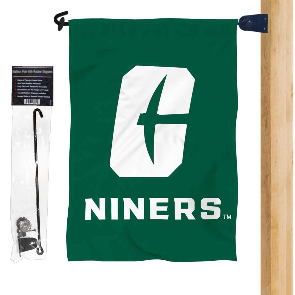 Charlotte 49ers Garden Flag and Mailbox Post Pole Mount Holder Set - Sports Collectibles, Sports Memorabilia, Sports Fan Shop, Sports Gifts