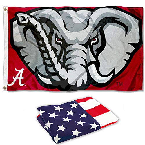 College Flags & Banners Co. Crimson Tide 3x5 Nylon Flag and USA 3x5 Flag Set - Sports Collectibles, Sports Memorabilia, Sports Fan Shop, Sports Gifts