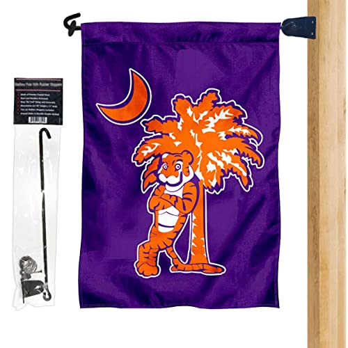 Clemson Tigers Mascot and Palmetto Garden Flag and Mailbox Post Pole Mount Holder Set - Sports Collectibles, Sports Memorabilia, Sports Fan Shop, Sports Gifts