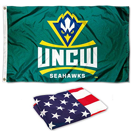 College Flags & Banners Co. UNC Wilmington New Logo 3x5 Flag and USA 3x5 Flag Set - Sports Collectibles, Sports Memorabilia, Sports Fan Shop, Sports Gifts