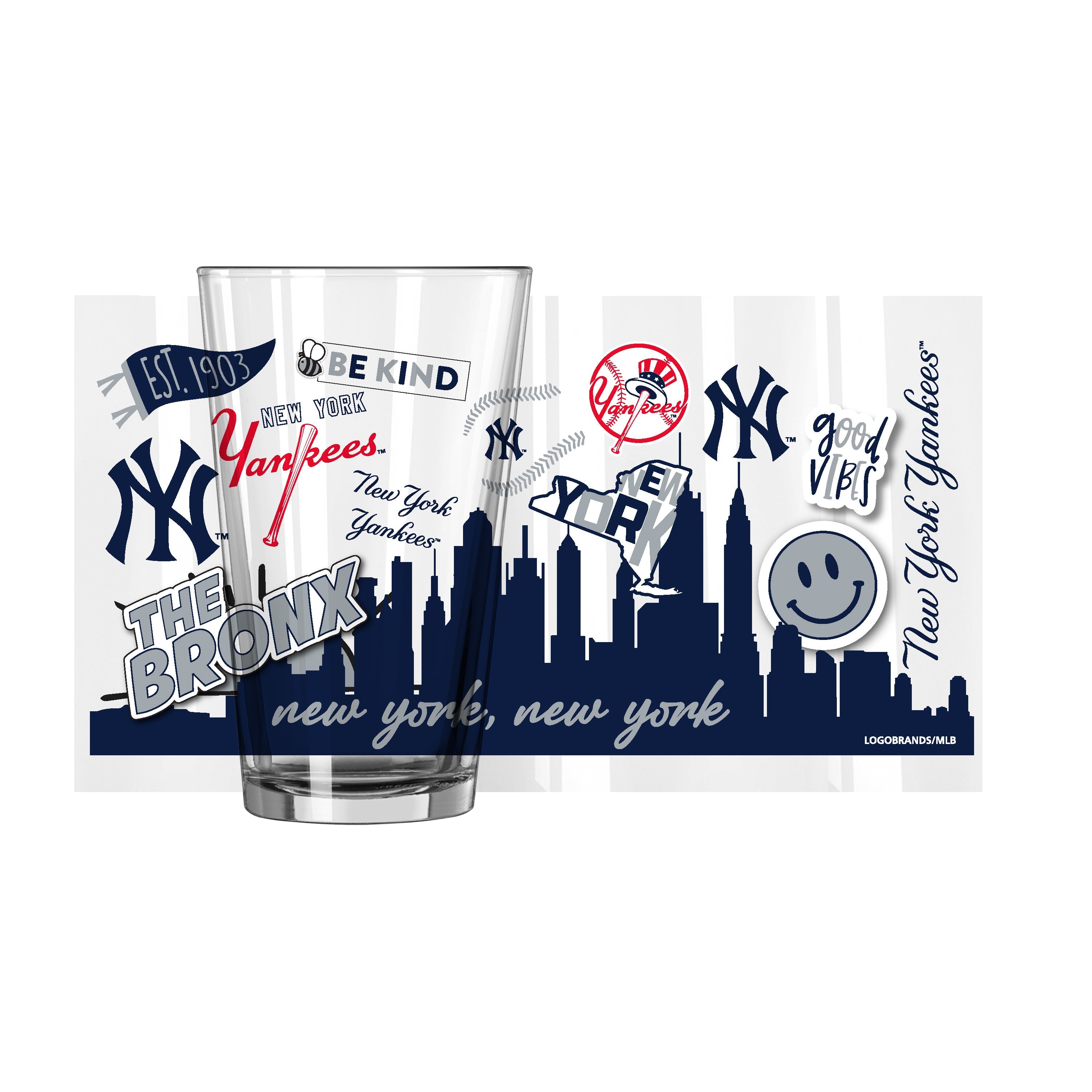 New York Yankees 16oz Native Pint Glass - Sports Gifts, Sports Memorabilia, Sports Collectibles, Fan Shop