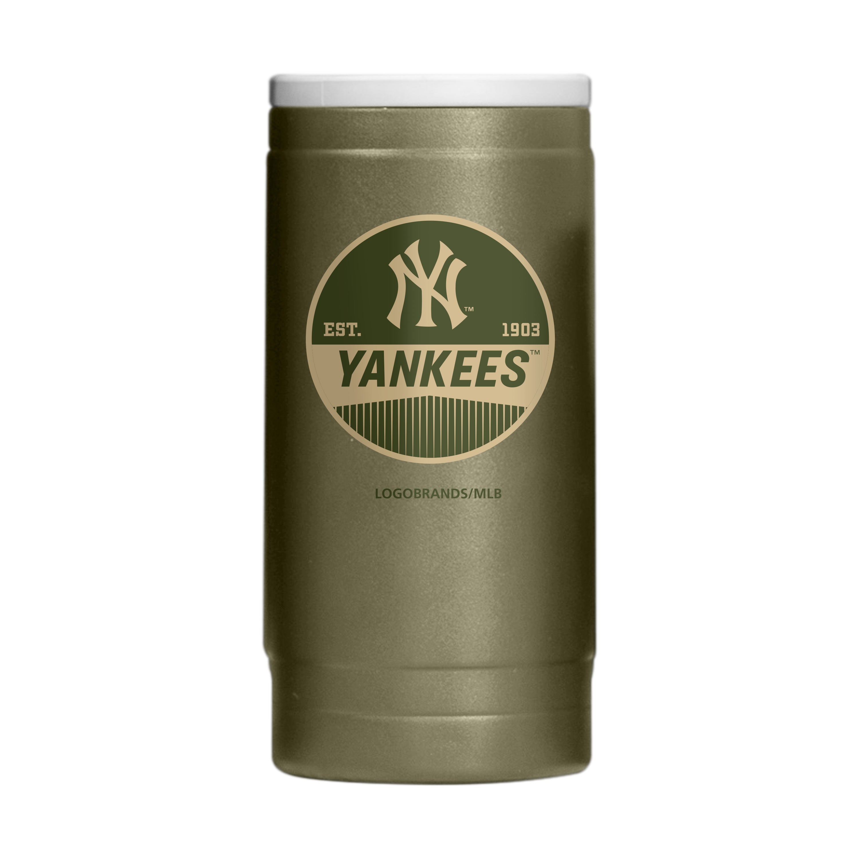 New York Yankees Badge Powder Coat Slim Can Coolie - Sports Gifts, Sports Memorabilia, Sports Collectibles, Fan Shop