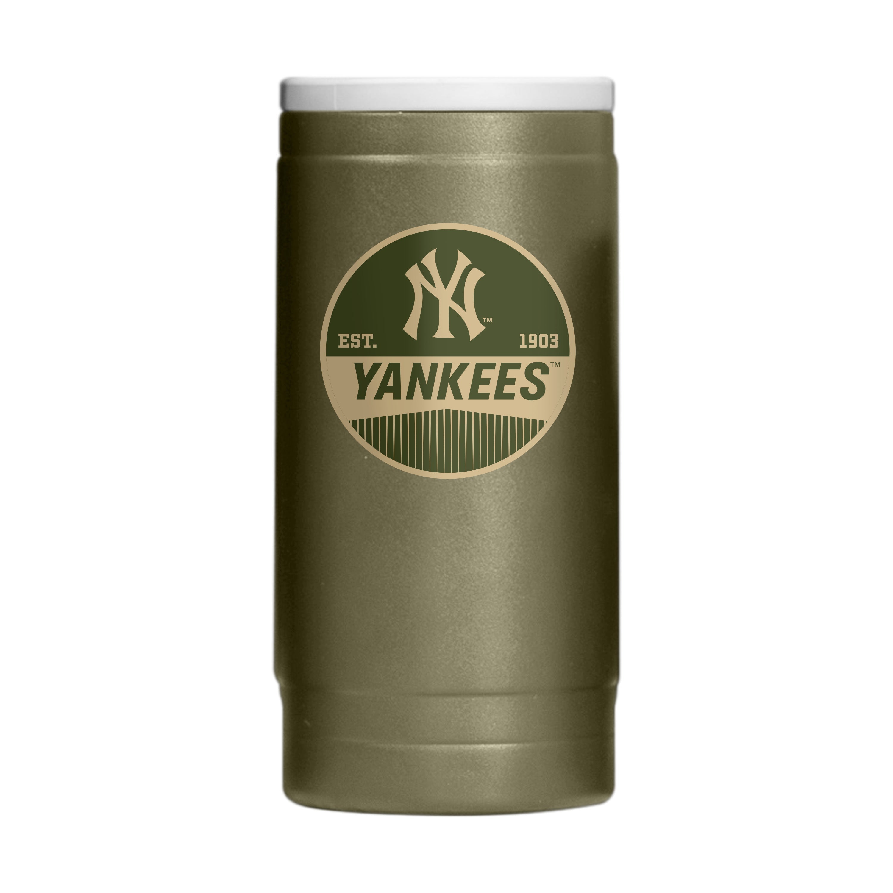 New York Yankees Badge Powder Coat Slim Can Coolie
