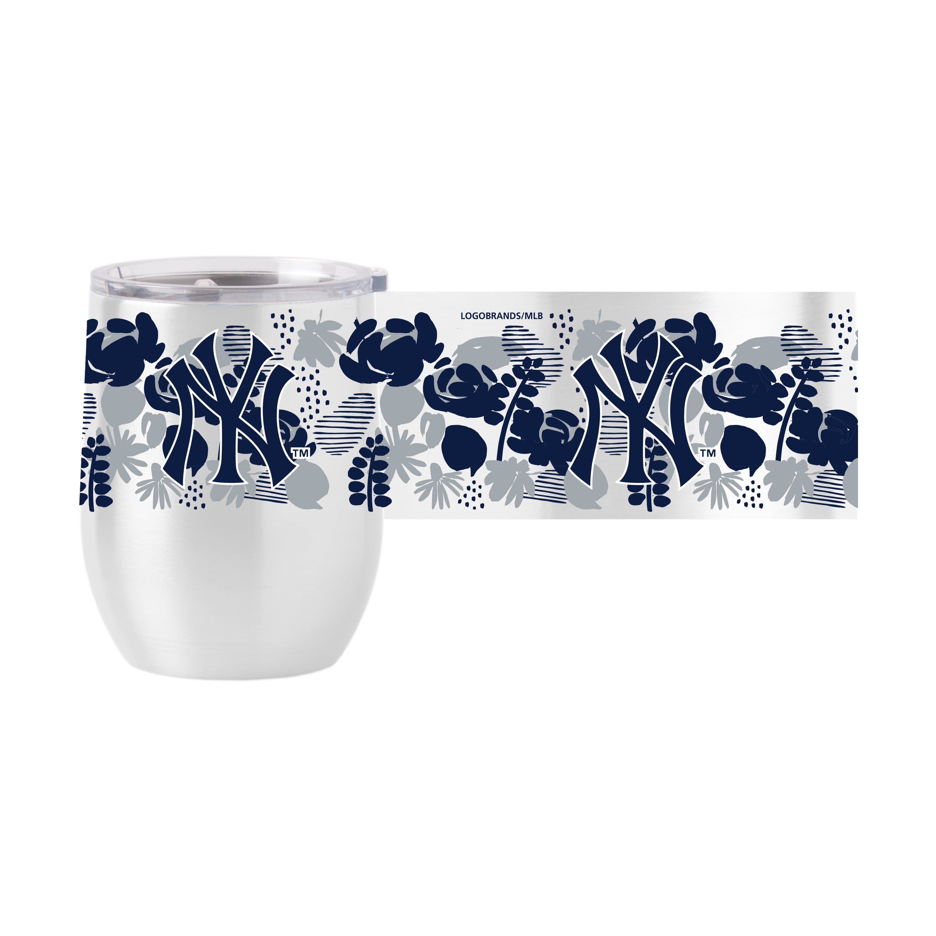 New York Yankees 16oz Floral Stainless Curved Beverage - Sports Gifts, Sports Memorabilia, Sports Collectibles, Fan Shop