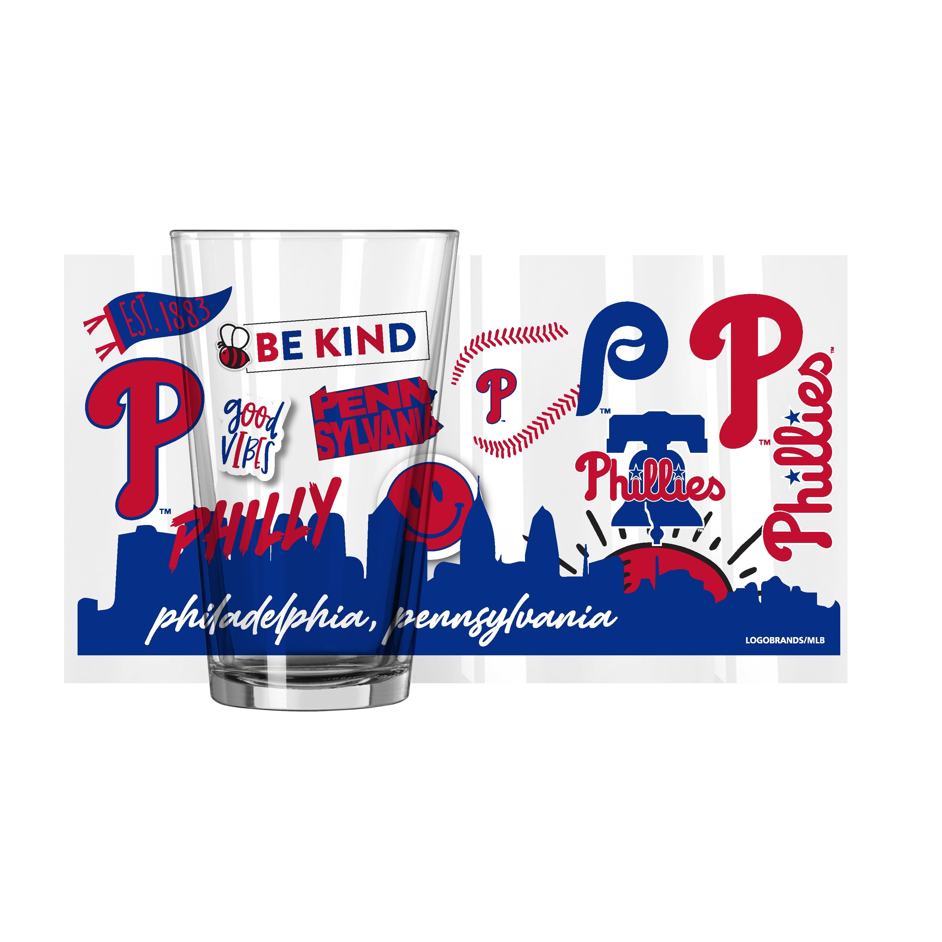 Philadelphia Phillies 16oz Native Pint Glass - Sports Gifts, Sports Memorabilia, Sports Collectibles, Fan Shop