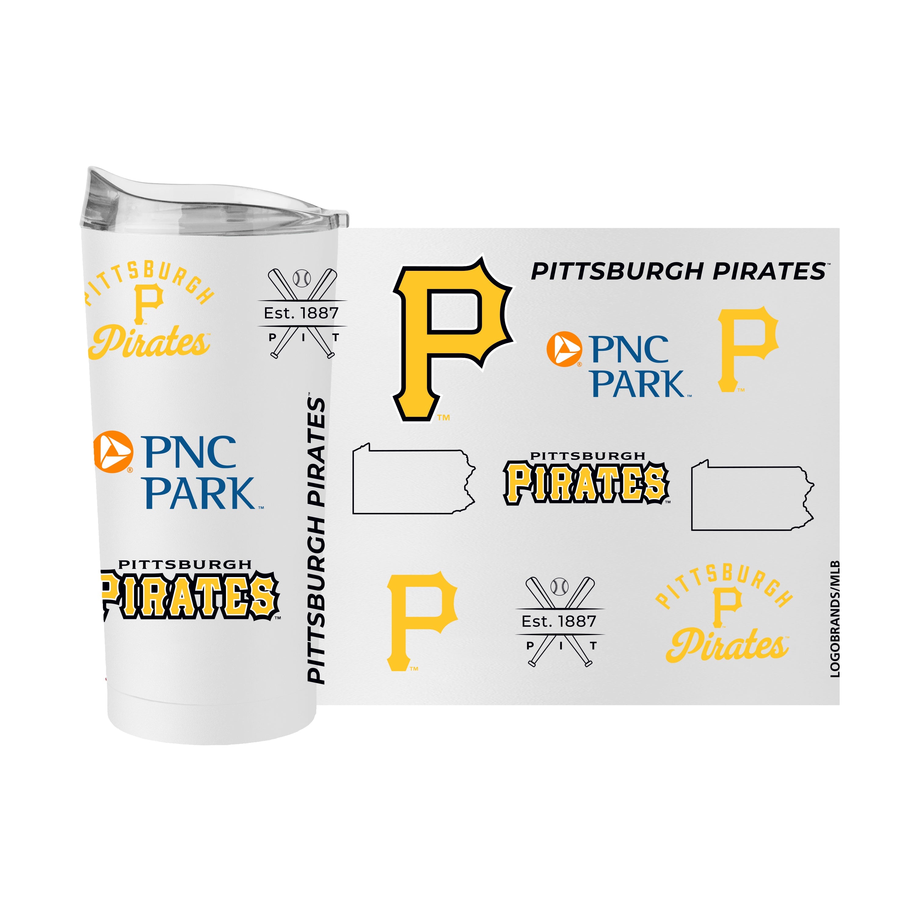 Pittsburgh Pirates 20oz Heritage Threds Powder Coat Tumbler - Sports Gifts, Sports Memorabilia, Sports Collectibles, Fan Shop