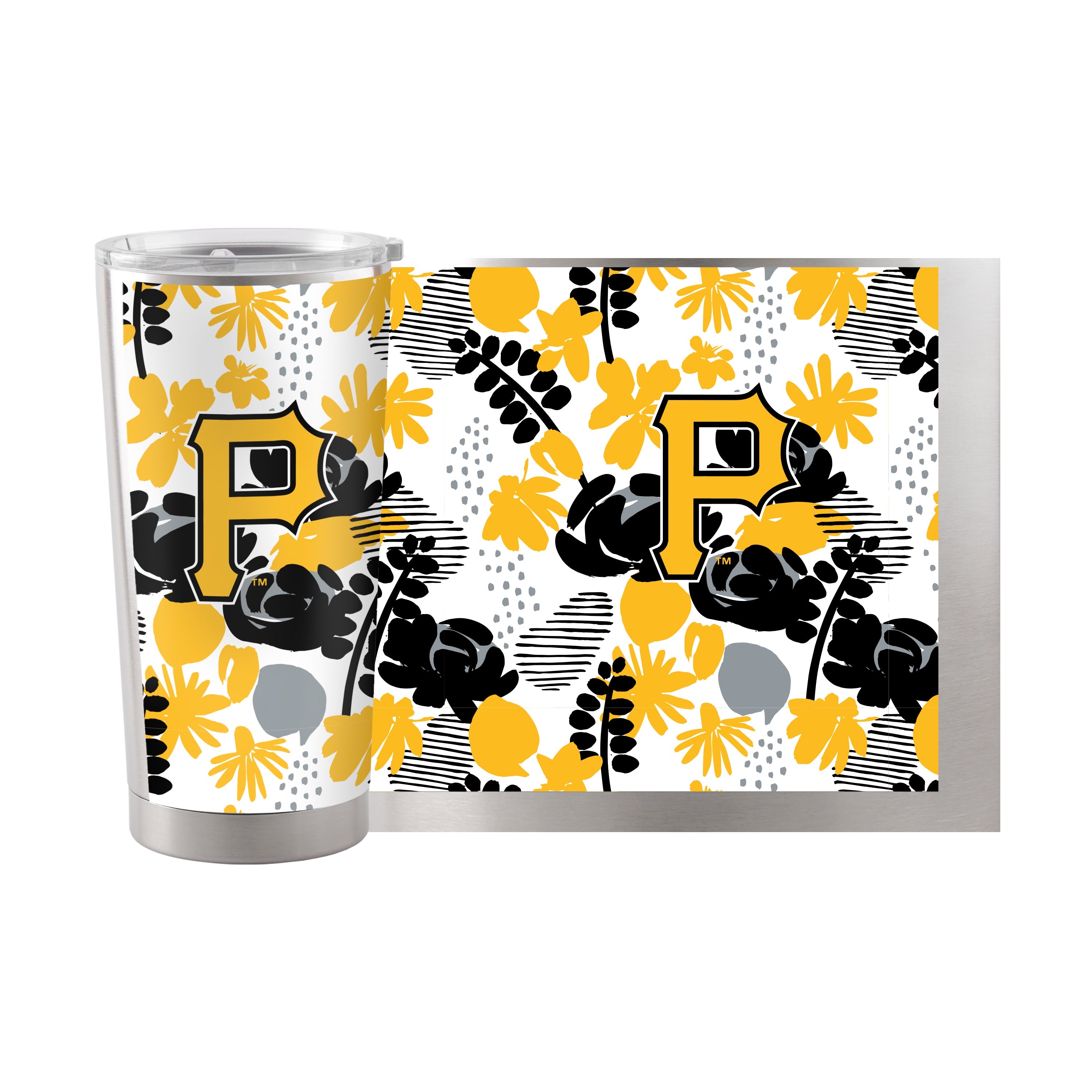 Pittsburgh Pirates 20oz Floral Stainless Steel Tumbler - Sports Gifts, Sports Memorabilia, Sports Collectibles, Fan Shop