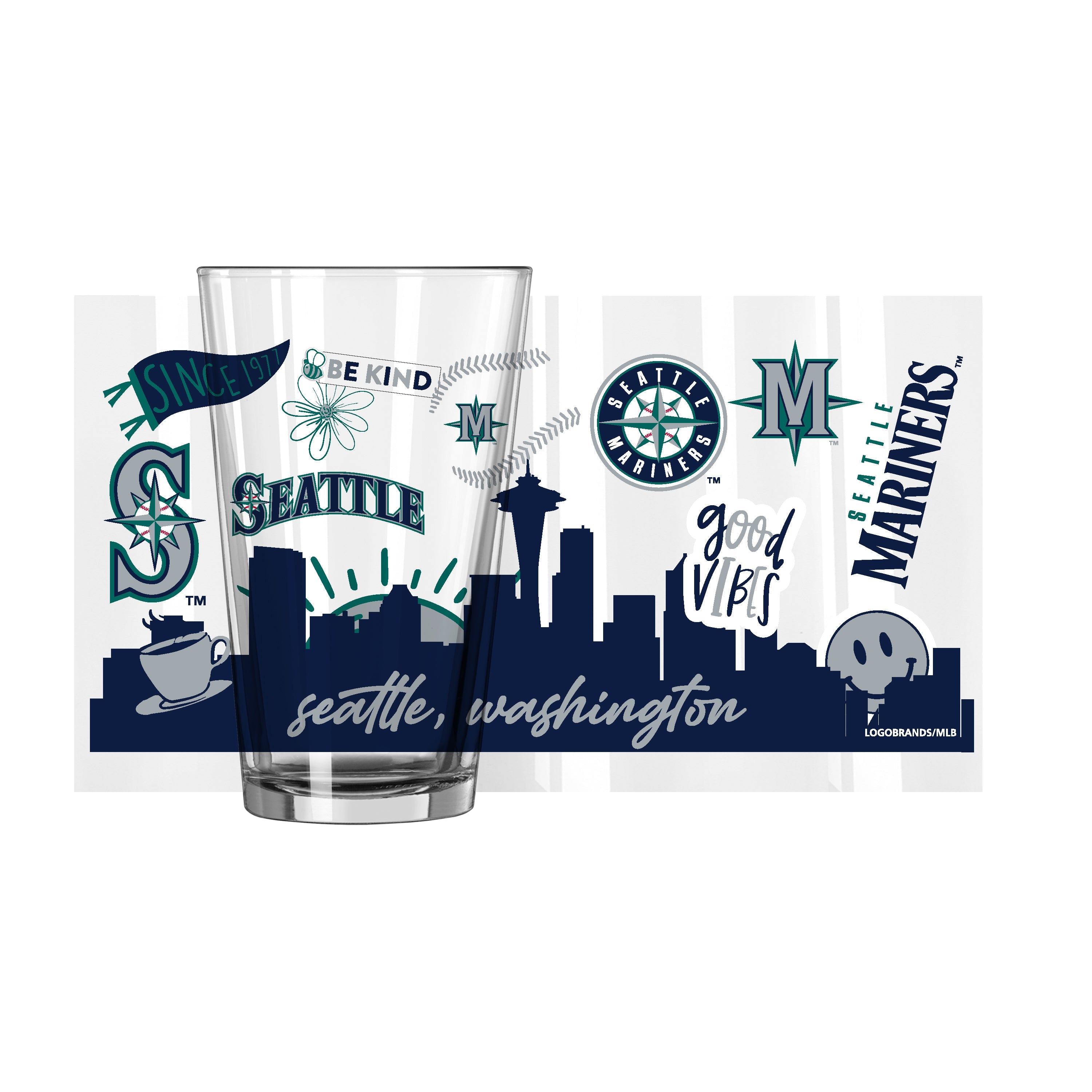 Seattle Mariners 16oz Native Pint Glass - Sports Gifts, Sports Memorabilia, Sports Collectibles, Fan Shop