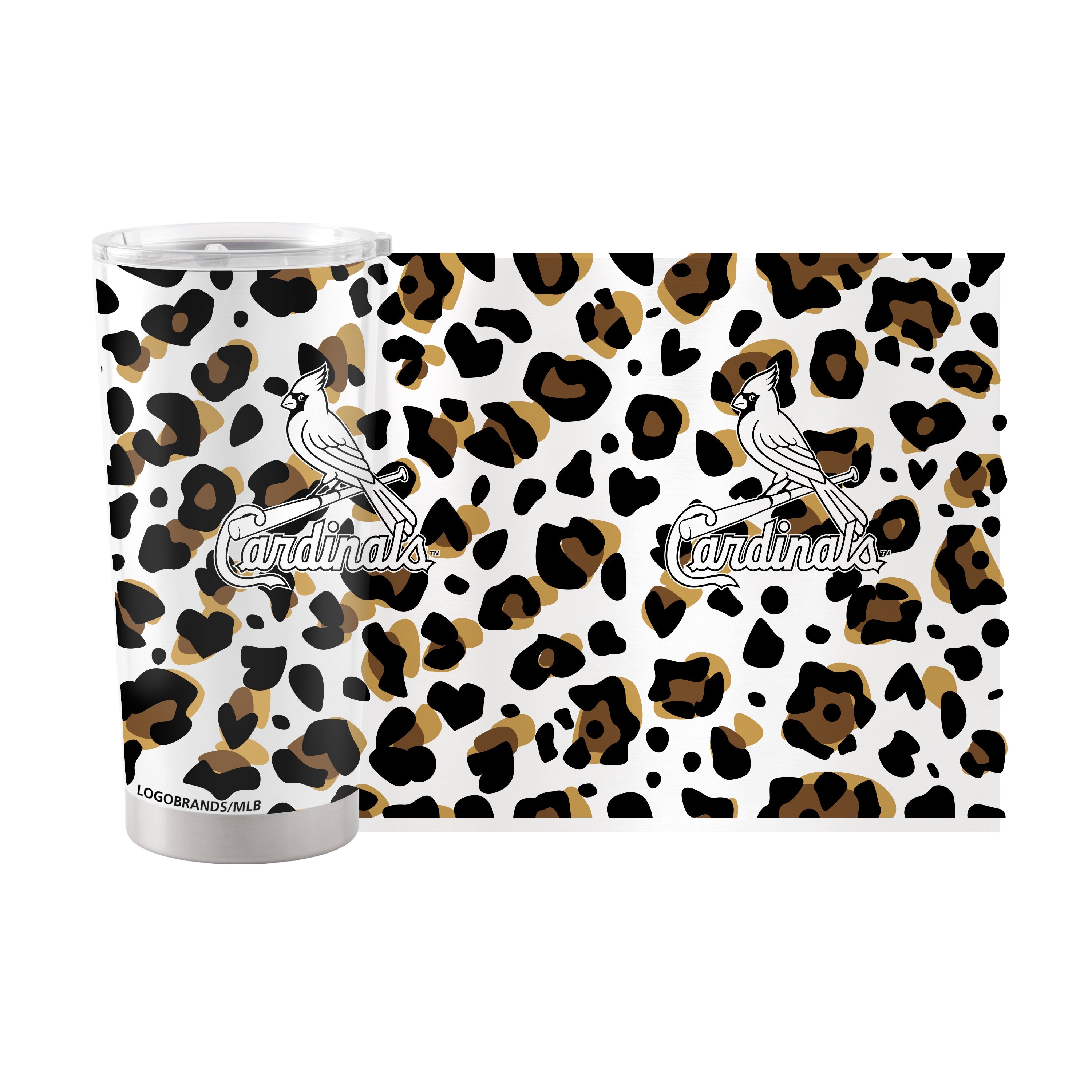 St Louis Cardinals 20oz Neutral Leopard Stainless Steel Tumbler - Sports Gifts, Sports Memorabilia, Sports Collectibles, Fan Shop