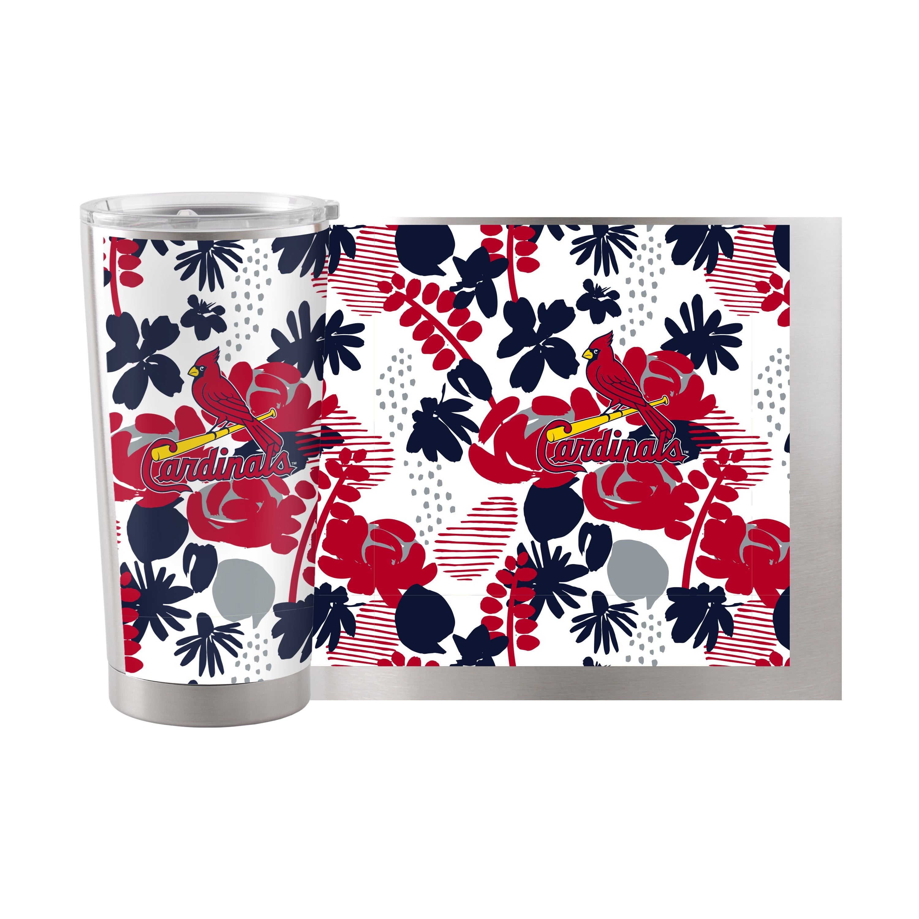 St Louis Cardinals 20oz Floral Stainless Steel Tumbler - Sports Gifts, Sports Memorabilia, Sports Collectibles, Fan Shop