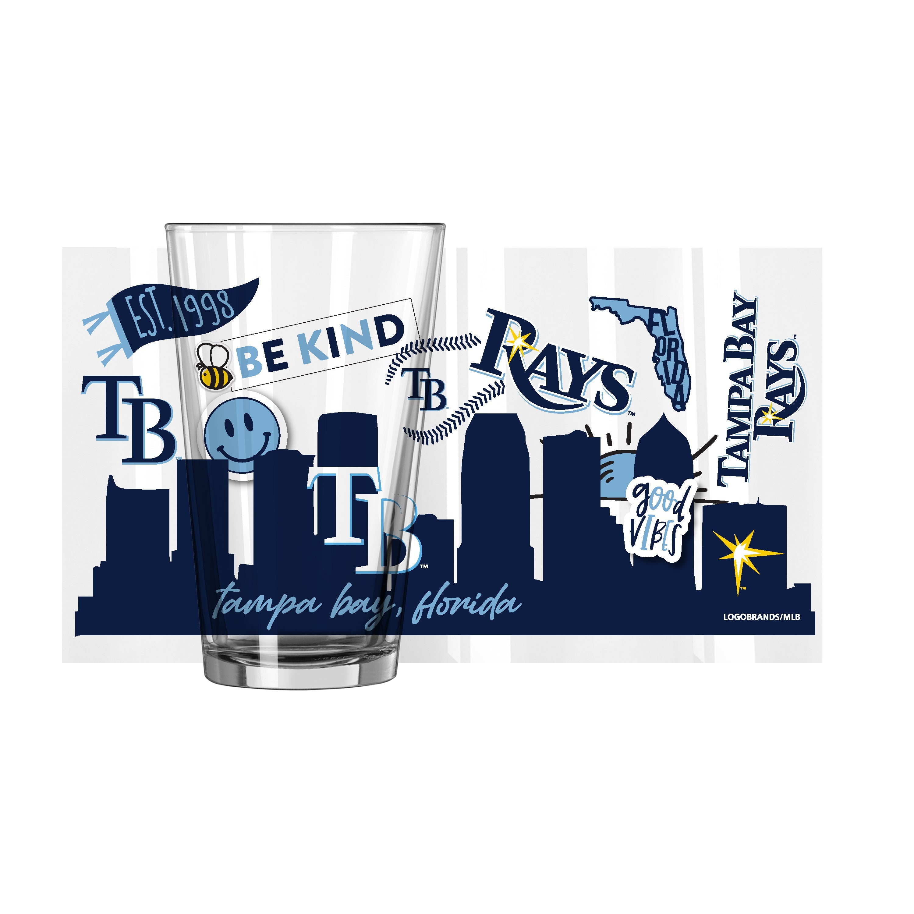 Tampa Bay Rays 16oz Native Pint Glass - Sports Gifts, Sports Memorabilia, Sports Collectibles, Fan Shop